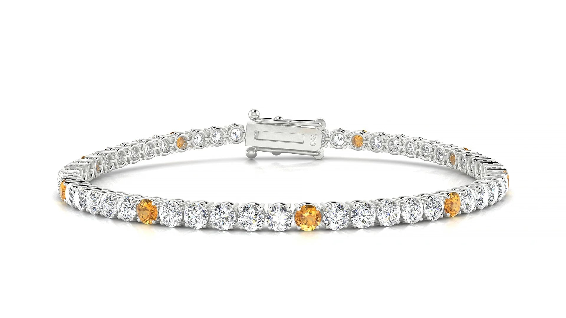 Capri 1-5 | 18k White Gold 3 mm Round Natural Citrine & Diamond Tennis Bracelet