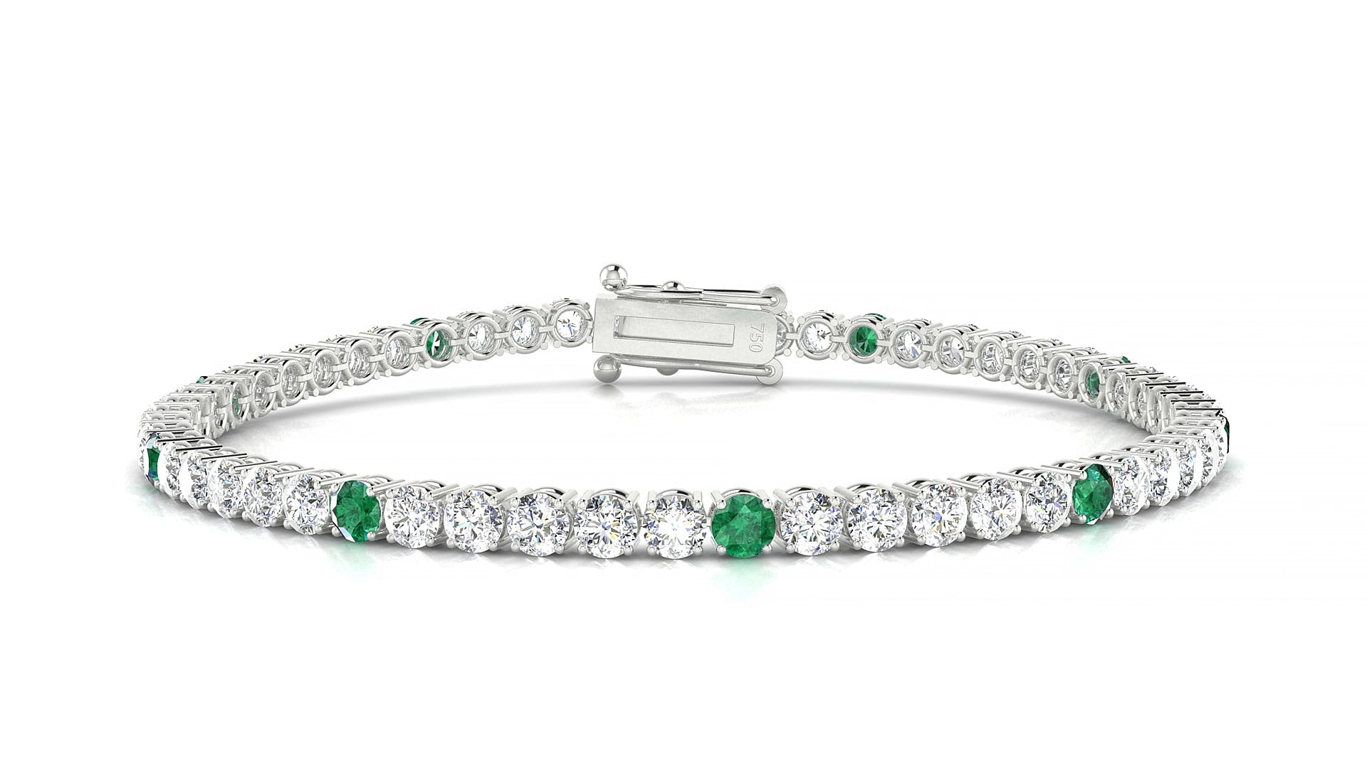 Capri 1-5 | 18k White Gold 3 mm Round Natural Emerald & Diamond 17 cm Tennis Bracelet