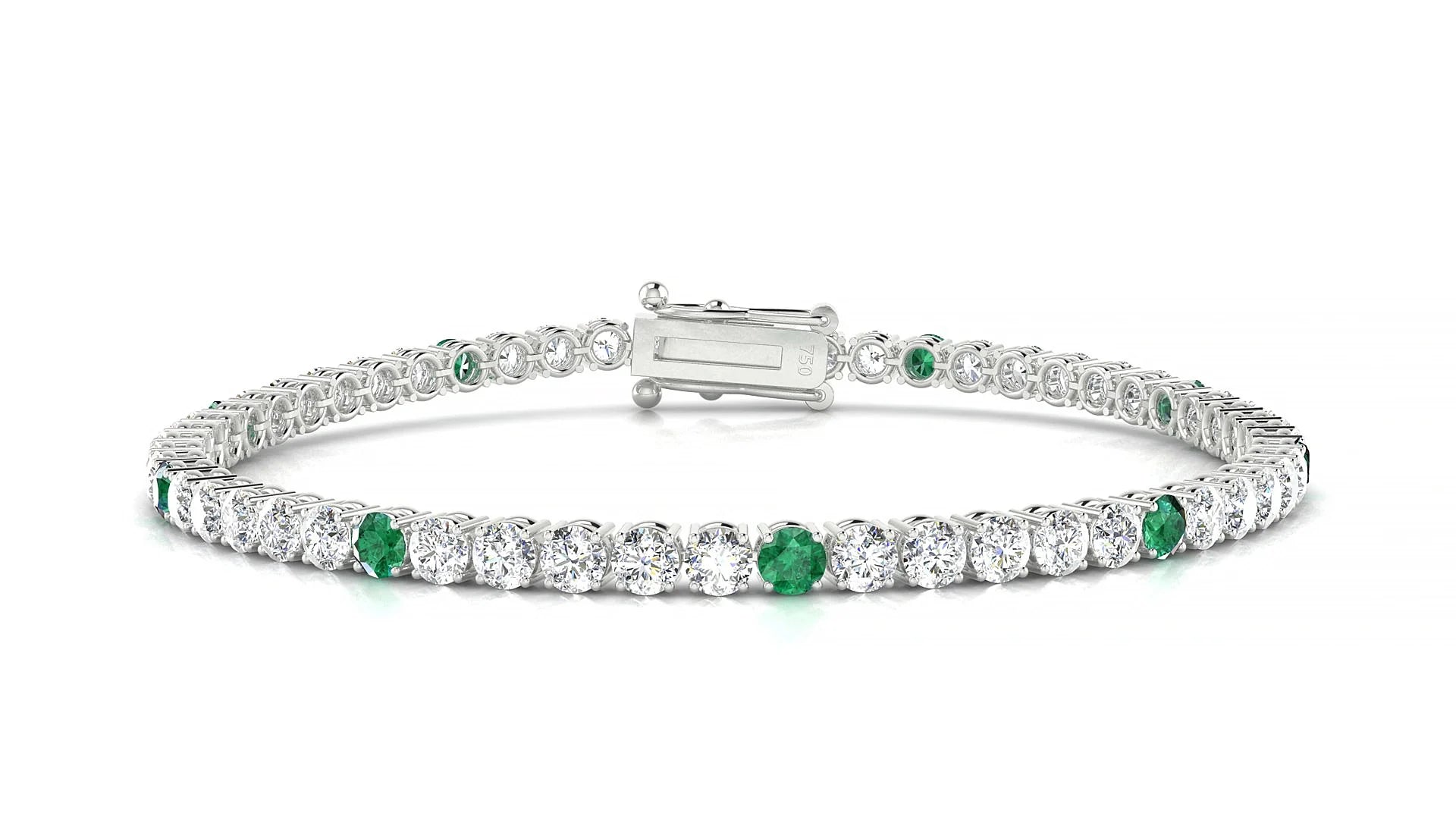 Capri 1-5 | 18k White Gold 3 mm Round Natural Emerald & Diamond Tennis Bracelet