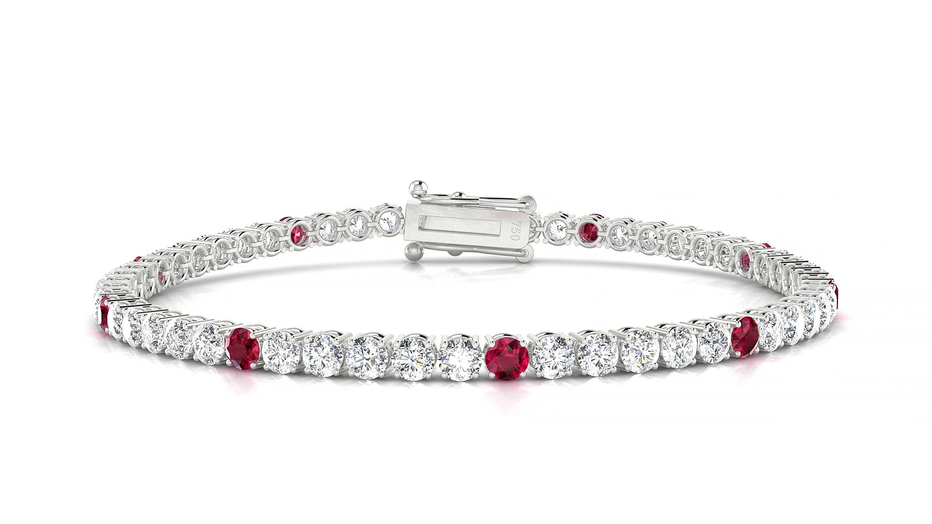 Capri 1-5 | 18k White Gold 3 mm Round Natural Ruby & Diamond 18 cm Tennis Bracelet