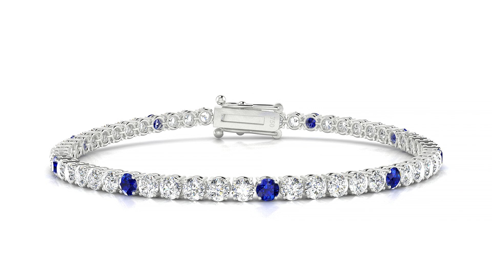 Capri 1-5 | 18k White Gold 3 mm Round Natural Sapphire & Diamond 16 cm Tennis Bracelet
