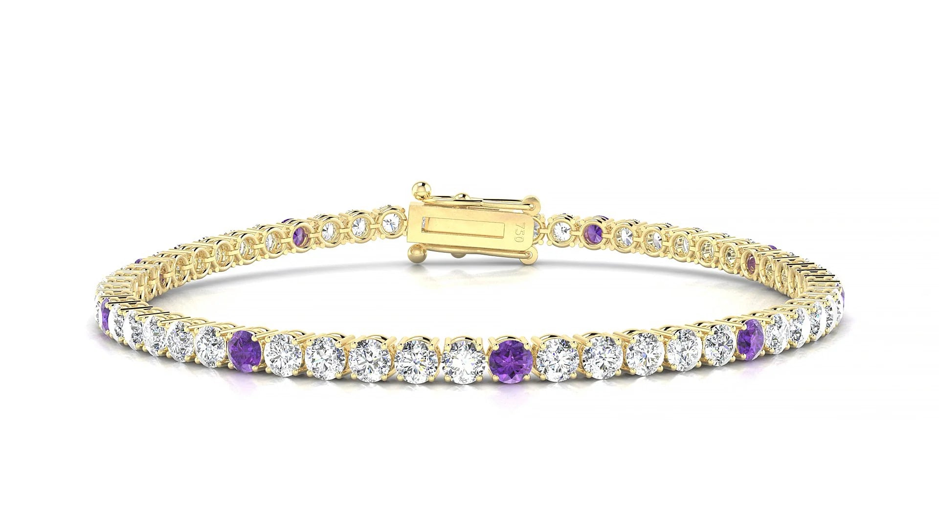 Capri 1-5 | 18k Yellow Gold 3 mm Round Natural Amethyst & Diamond Tennis Bracelet