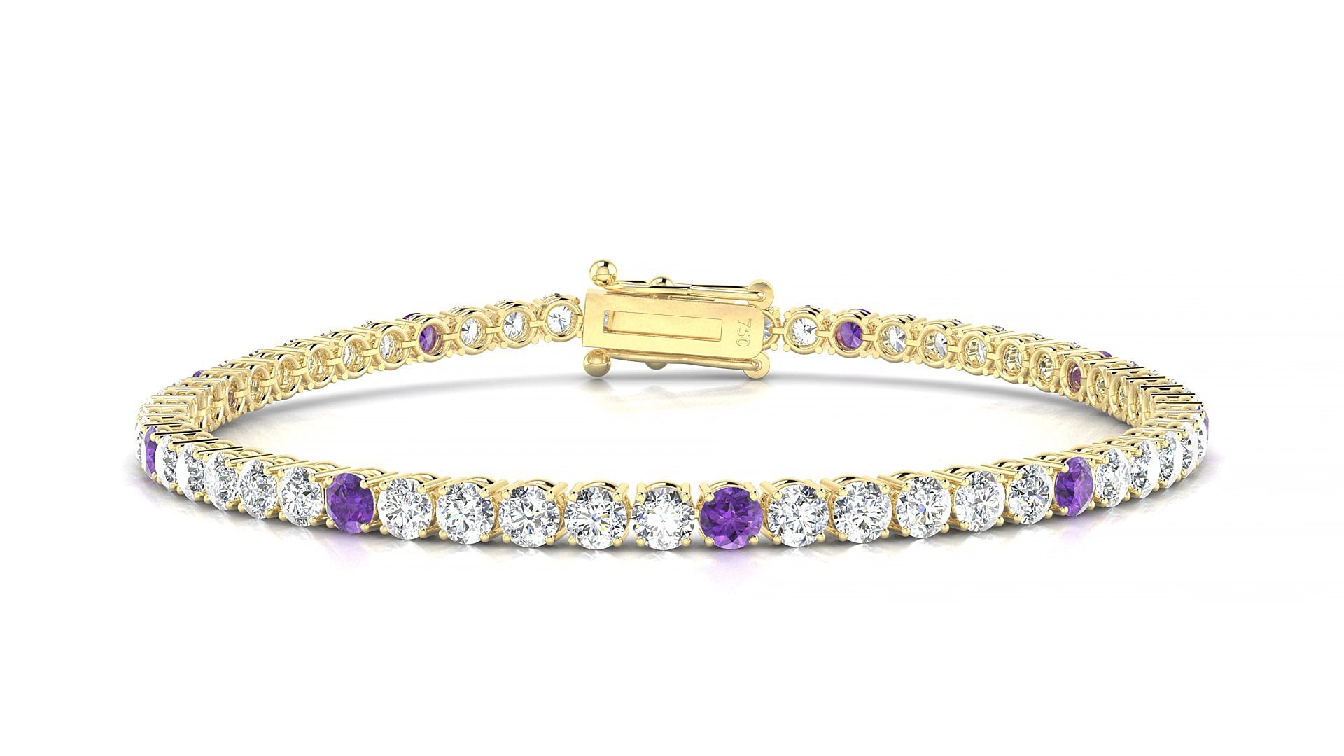 Capri 1-5 | 18k Yellow Gold 3 mm Round Natural Amethyst & Diamond 16 cm Tennis Bracelet