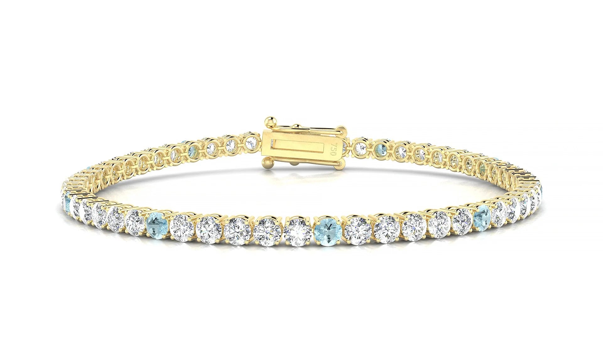 Capri 1-5 | 18k Yellow Gold 3 mm Round Natural Aquamarine & Diamond Tennis Bracelet