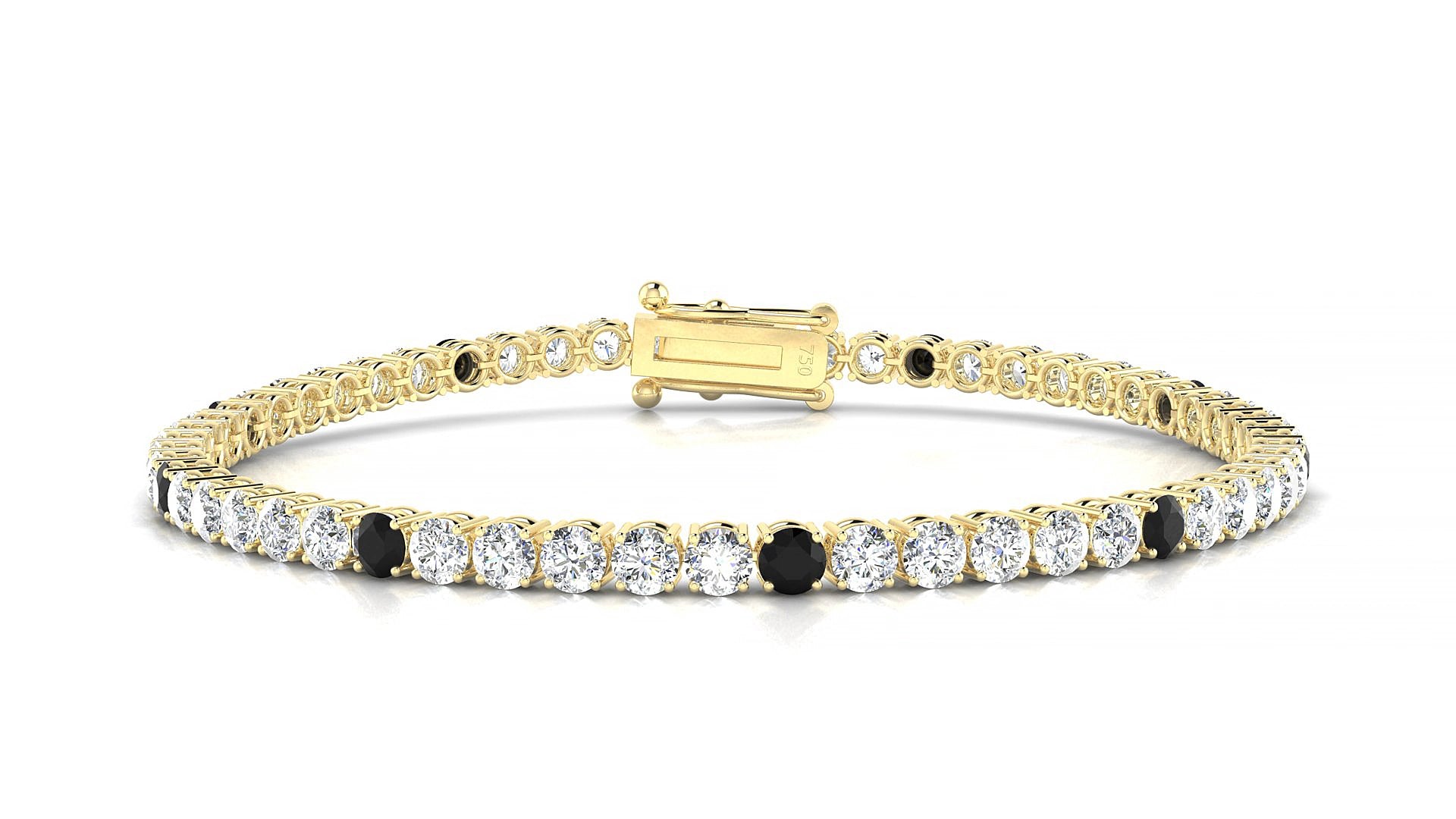 Capri 1-5 | 18k Yellow Gold 3 mm Round Natural Black Diamond & Diamond 19 cm Tennis Bracelet