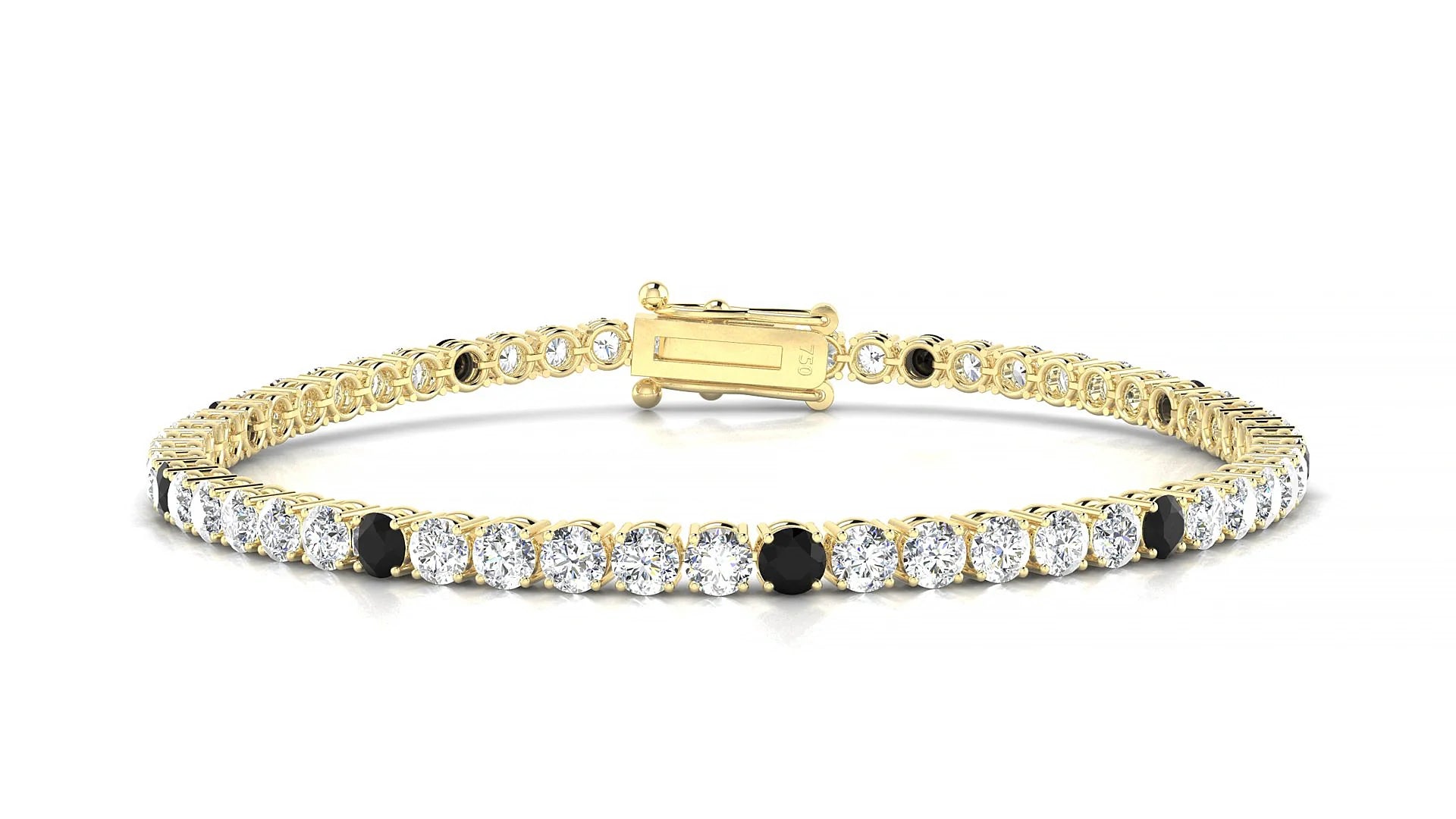 Capri 1-5 | 18k Yellow Gold 3 mm Round Natural Black Diamond & Diamond Tennis Bracelet