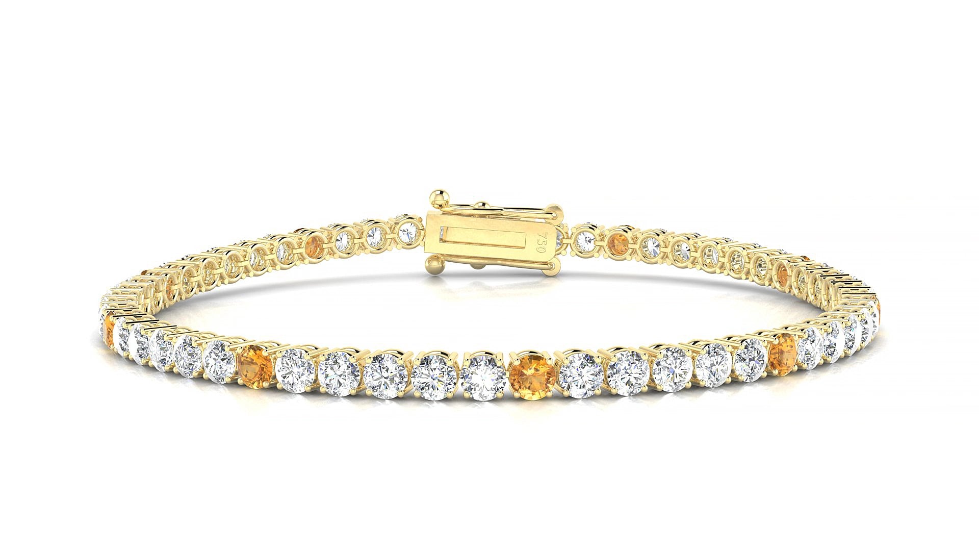 Capri 1-5 | 18k Yellow Gold 3 mm Round Natural Citrine & Diamond 17 cm Tennis Bracelet