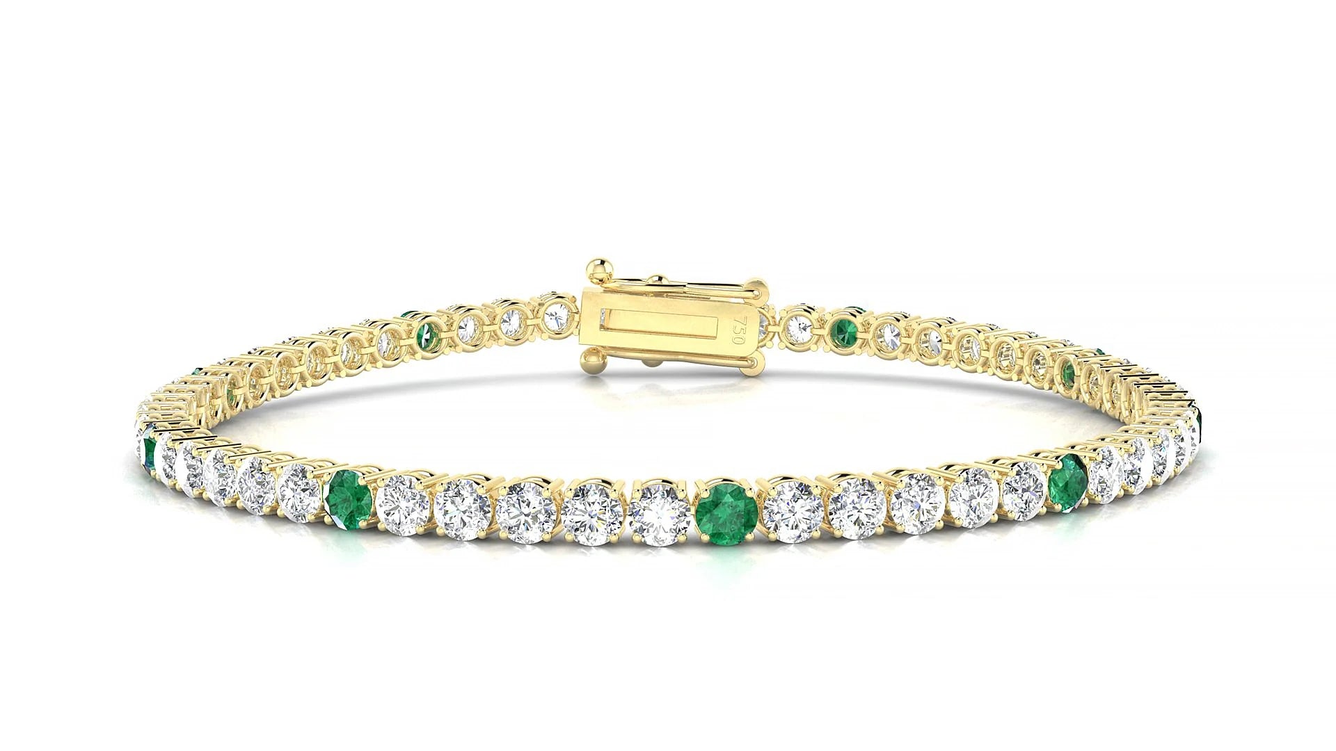Capri 1-5 | 18k Yellow Gold 3 mm Round Natural Emerald & Diamond Tennis Bracelet