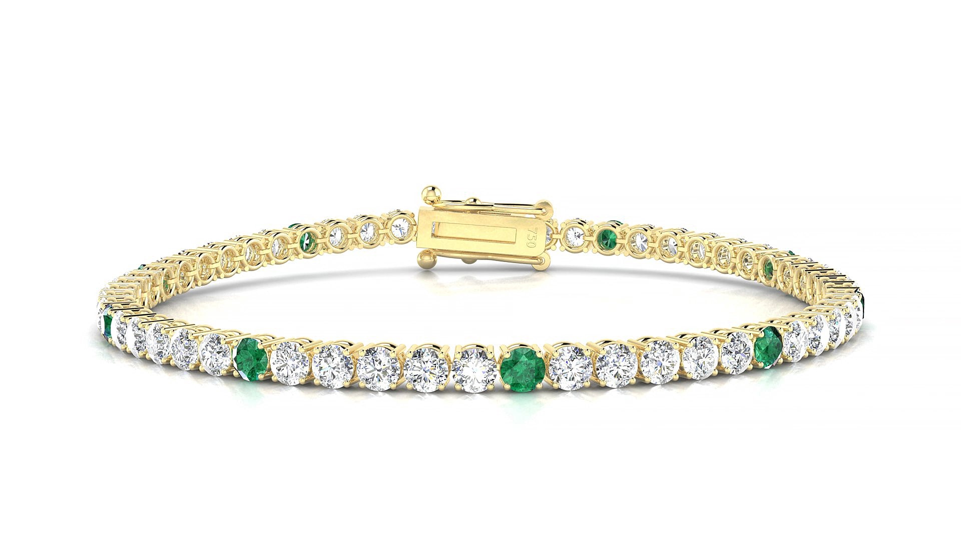 Capri 1-5 | 18k Yellow Gold 3 mm Round Natural Emerald & Diamond 18 cm Tennis Bracelet