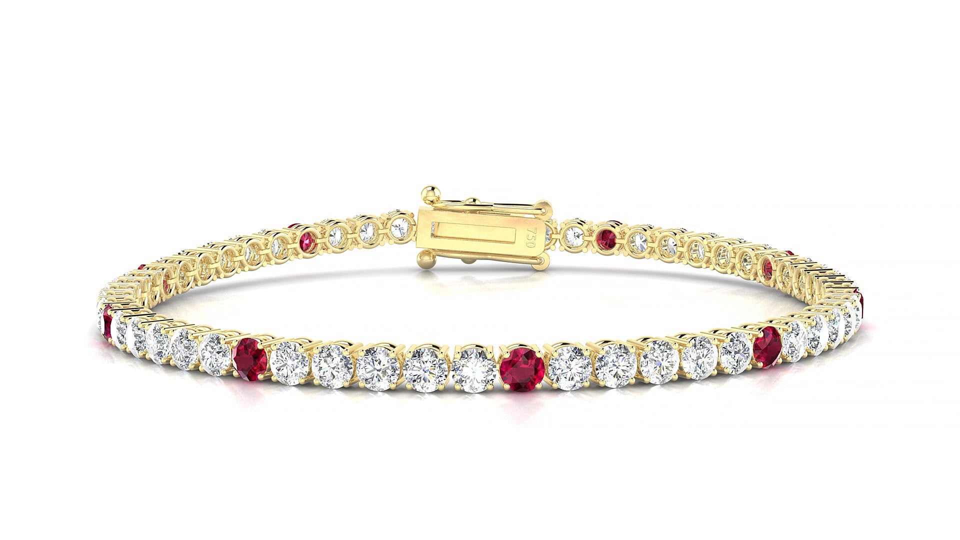 Capri 1-5 | 18k Yellow Gold 3 mm Round Natural Ruby & Diamond 18 cm Tennis Bracelet