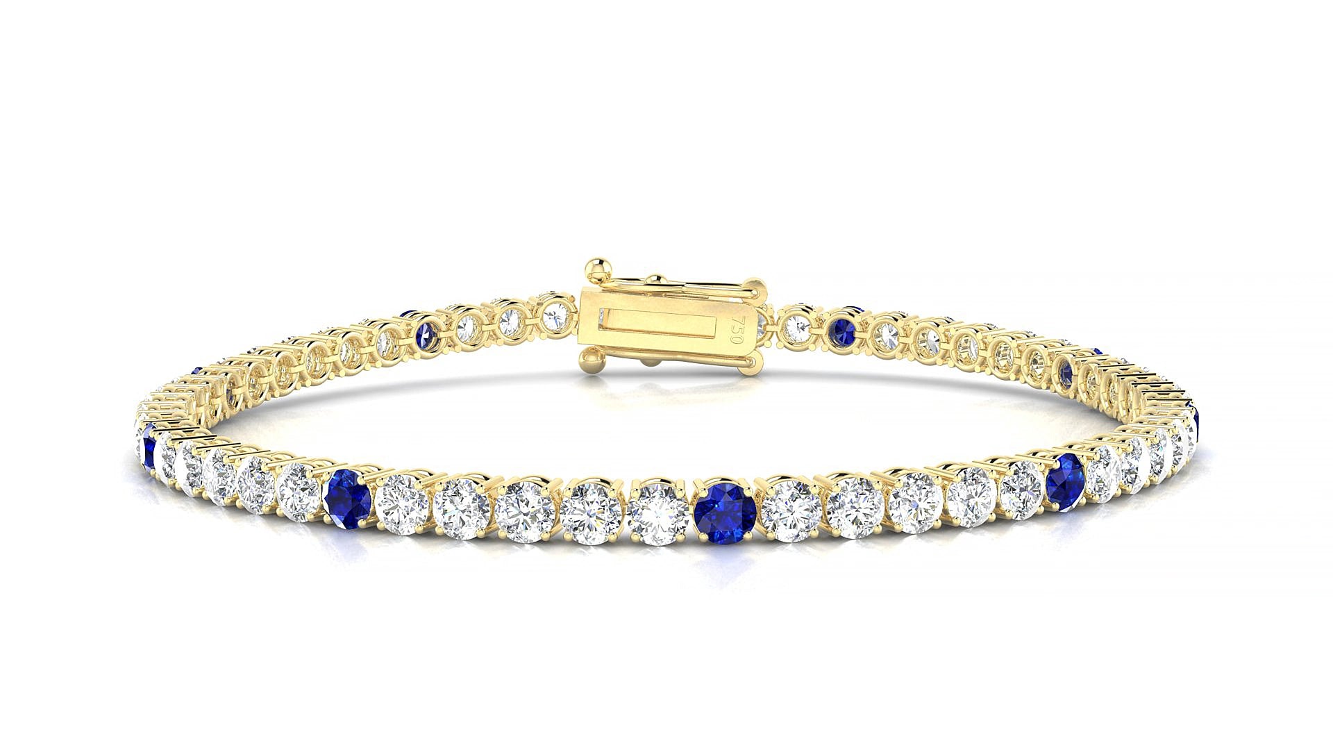 Capri 1-5 | 18k Yellow Gold 3 mm Round Natural Sapphire & Diamond 19 cm Tennis Bracelet
