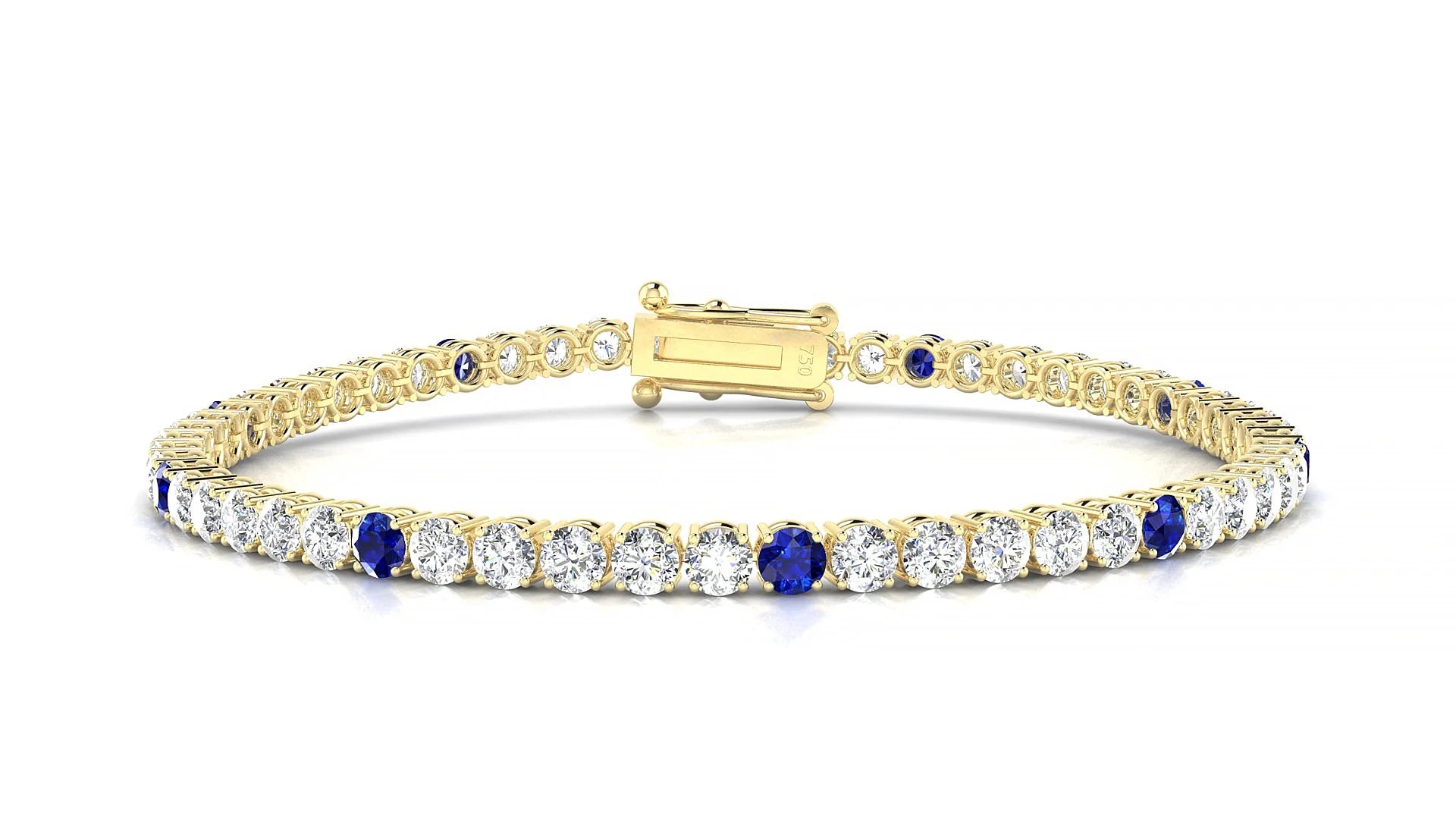 Capri 1-5 | 18k Yellow Gold 3 mm Round Natural Sapphire & Diamond Tennis Bracelet