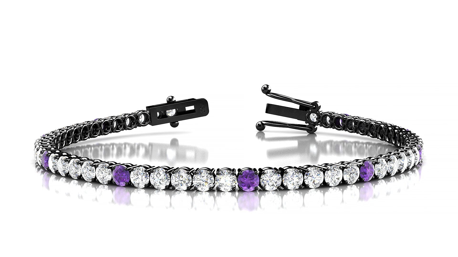 Capri 1-5 | 18k Black Gold 3 mm Round Natural Amethyst & Diamond 15 cm Tennis Bracelet
