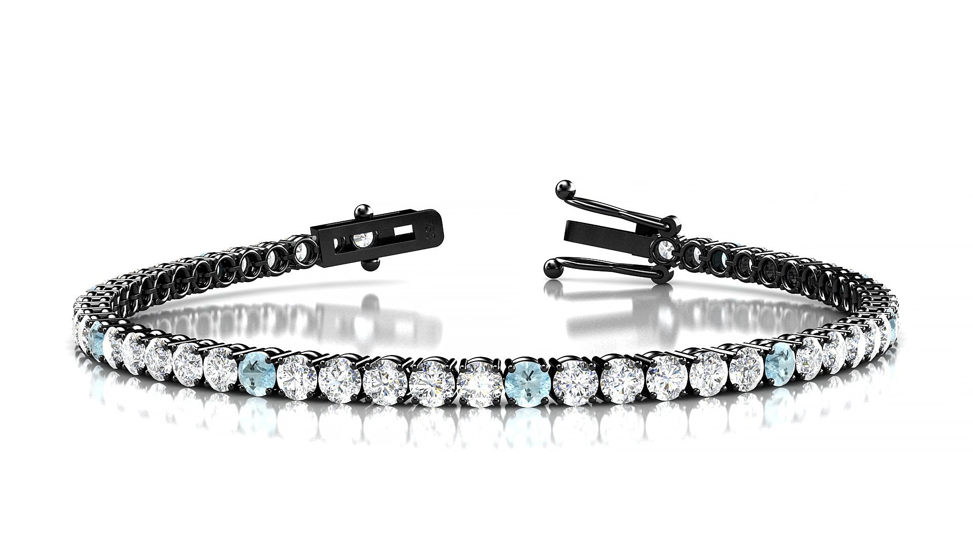Capri 1-5 | 18k Black Gold 3 mm Round Natural Aquamarine & Diamond 20 cm Tennis Bracelet