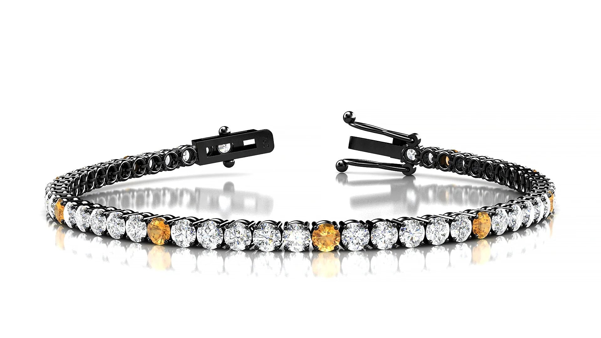 Capri 1-5 | 18k Black Gold 3 mm Round Natural Citrine & Diamond Tennis Bracelet