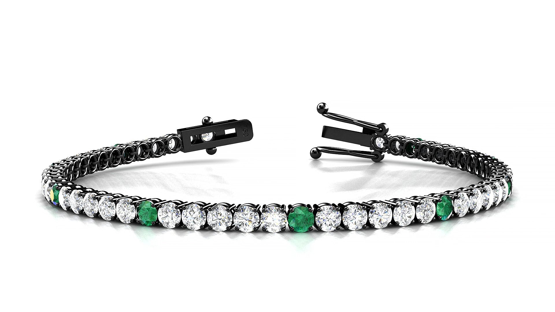 Capri 1-5 | 18k Black Gold 3 mm Round Natural Emerald & Diamond 16 cm Tennis Bracelet