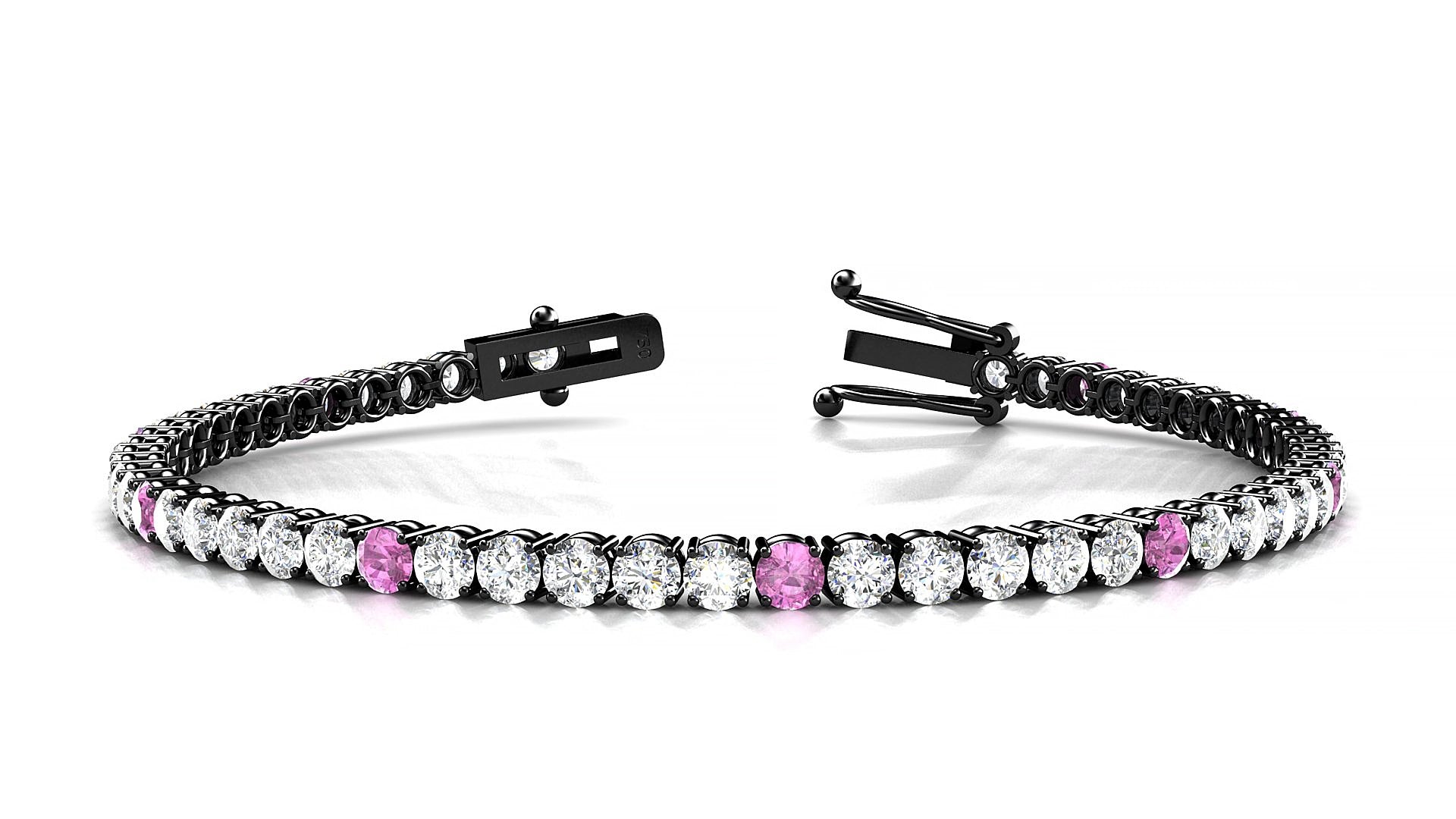 Capri 1-5 | 18k Black Gold 3 mm Round Natural Pink Sapphire & Diamond 15 cm Tennis Bracelet