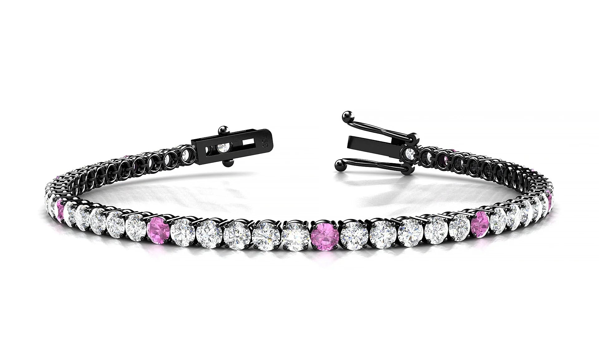 Capri 1-5 | 18k Black Gold 3 mm Round Natural Pink Sapphire & Diamond Tennis Bracelet