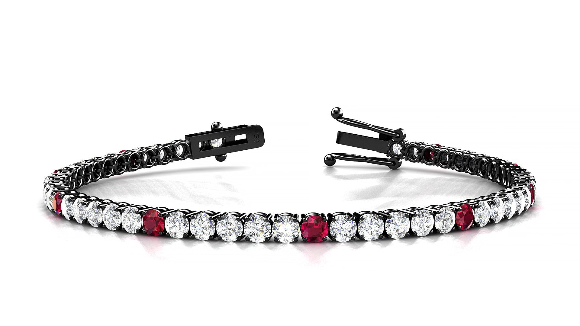 Capri 1-5 | 18k Black Gold 3 mm Round Natural Ruby & Diamond 19 cm Tennis Bracelet