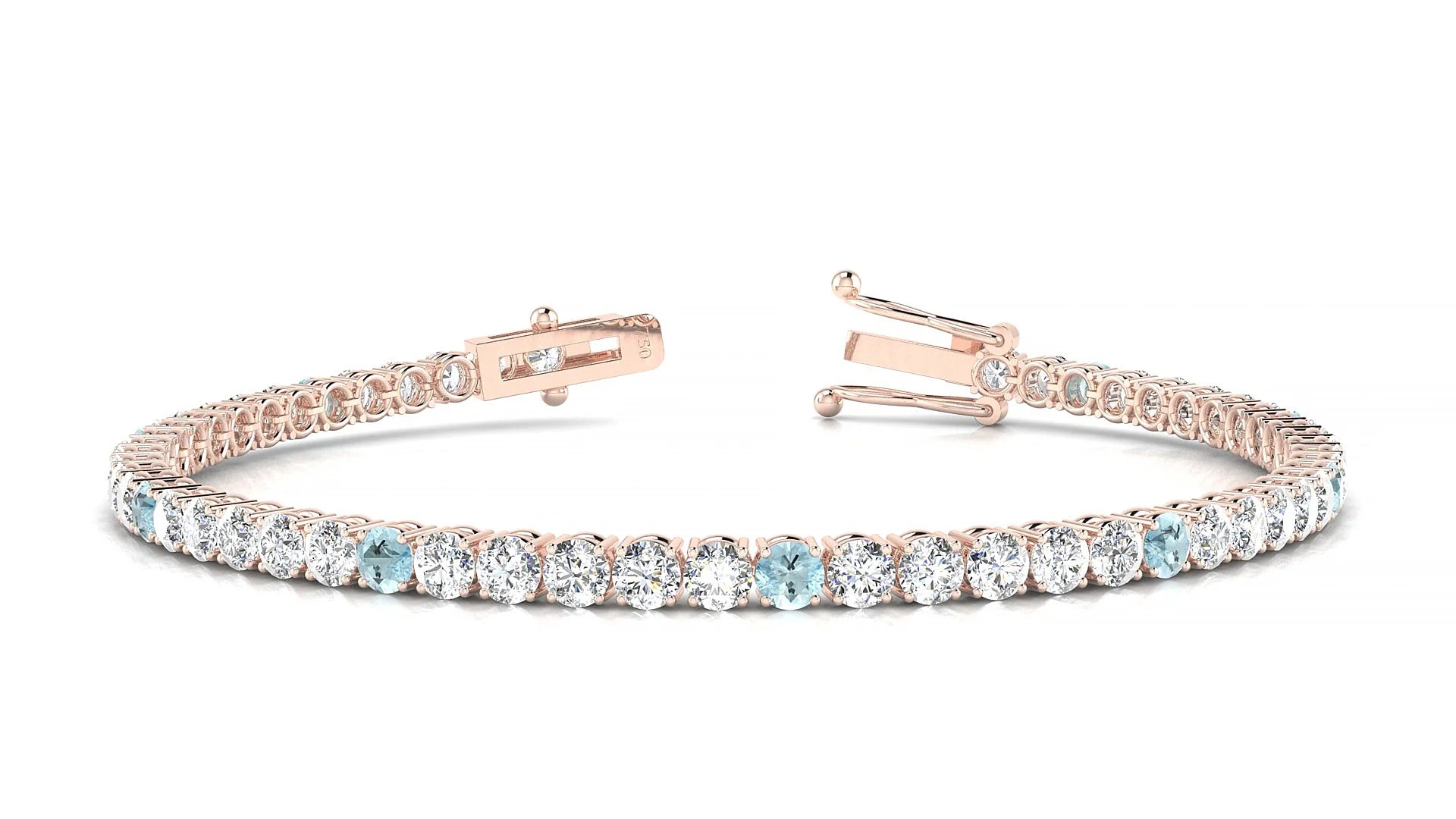 Capri 1-5 | 18k Rose Gold 3 mm Round Natural Aquamarine & Diamond Tennis Bracelet