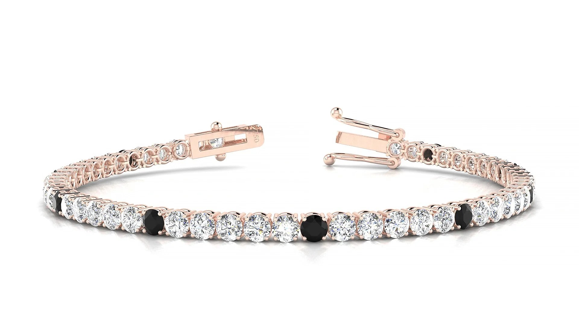 Capri 1-5 | 18k Rose Gold 3 mm Round Natural Black Diamond & Diamond Tennis Bracelet