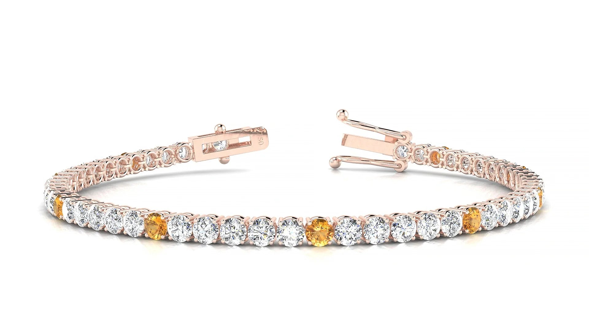 Capri 1-5 | 18k Rose Gold 3 mm Round Natural Citrine & Diamond Tennis Bracelet