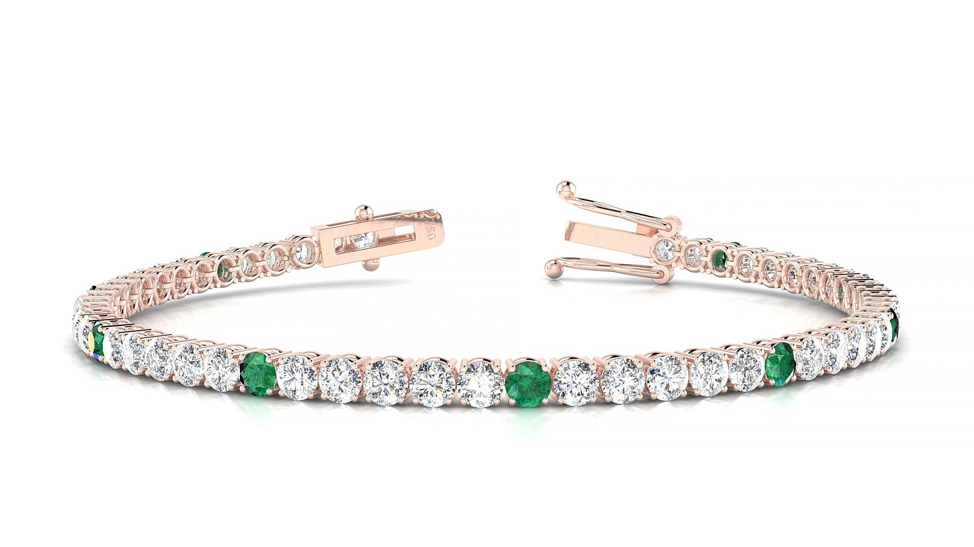 Capri 1-5 | 18k Rose Gold 3 mm Round Natural Emerald & Diamond 15 cm Tennis Bracelet