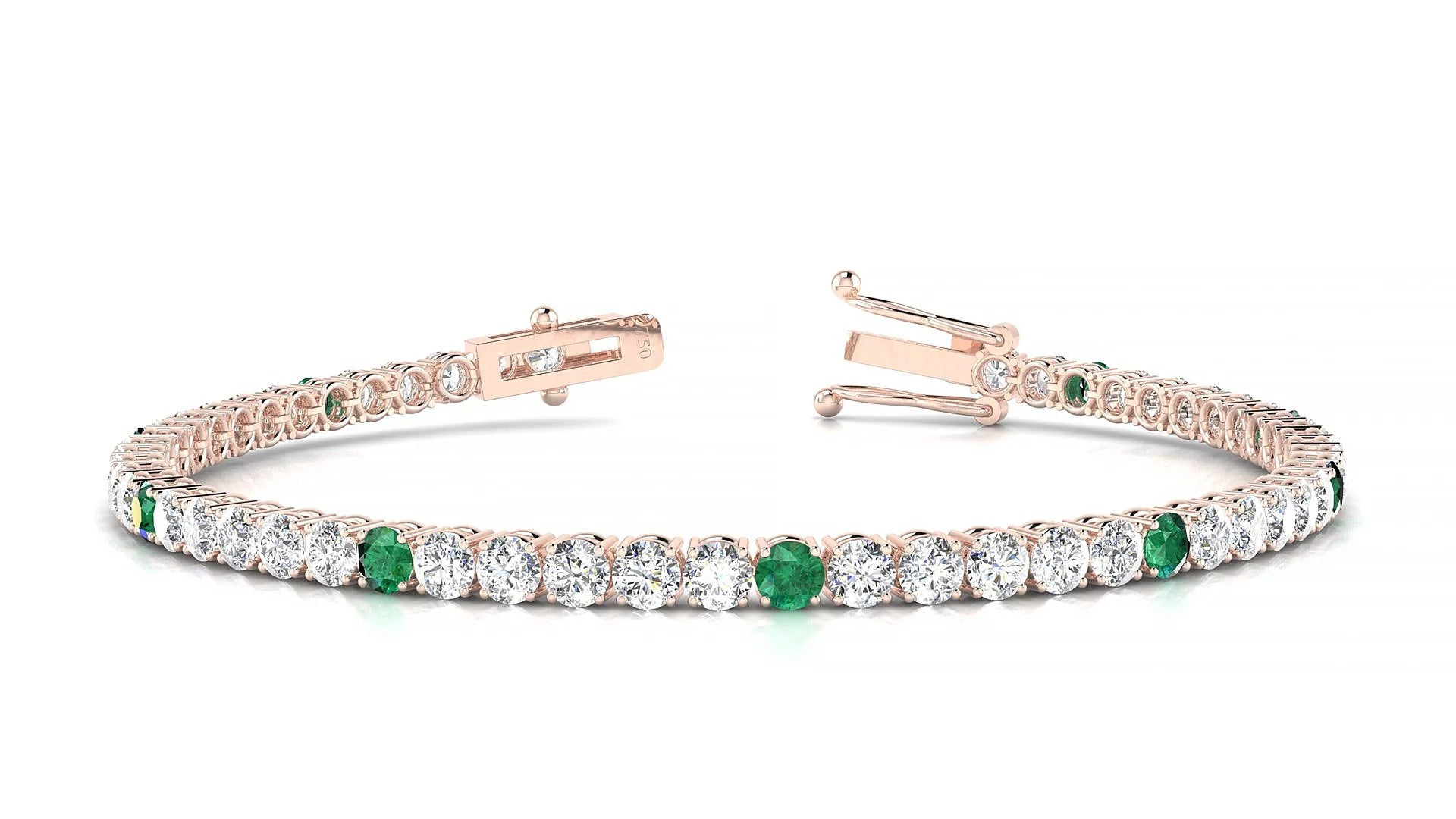 Capri 1-5 | 18k Rose Gold 3 mm Round Natural Emerald & Diamond Tennis Bracelet