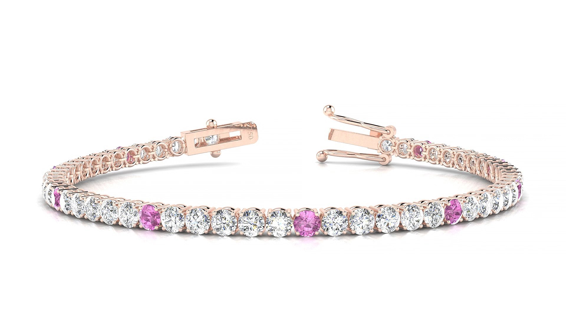 Capri 1-5 | 18k Rose Gold 3 mm Round Natural Pink Sapphire & Diamond 15 cm Tennis Bracelet