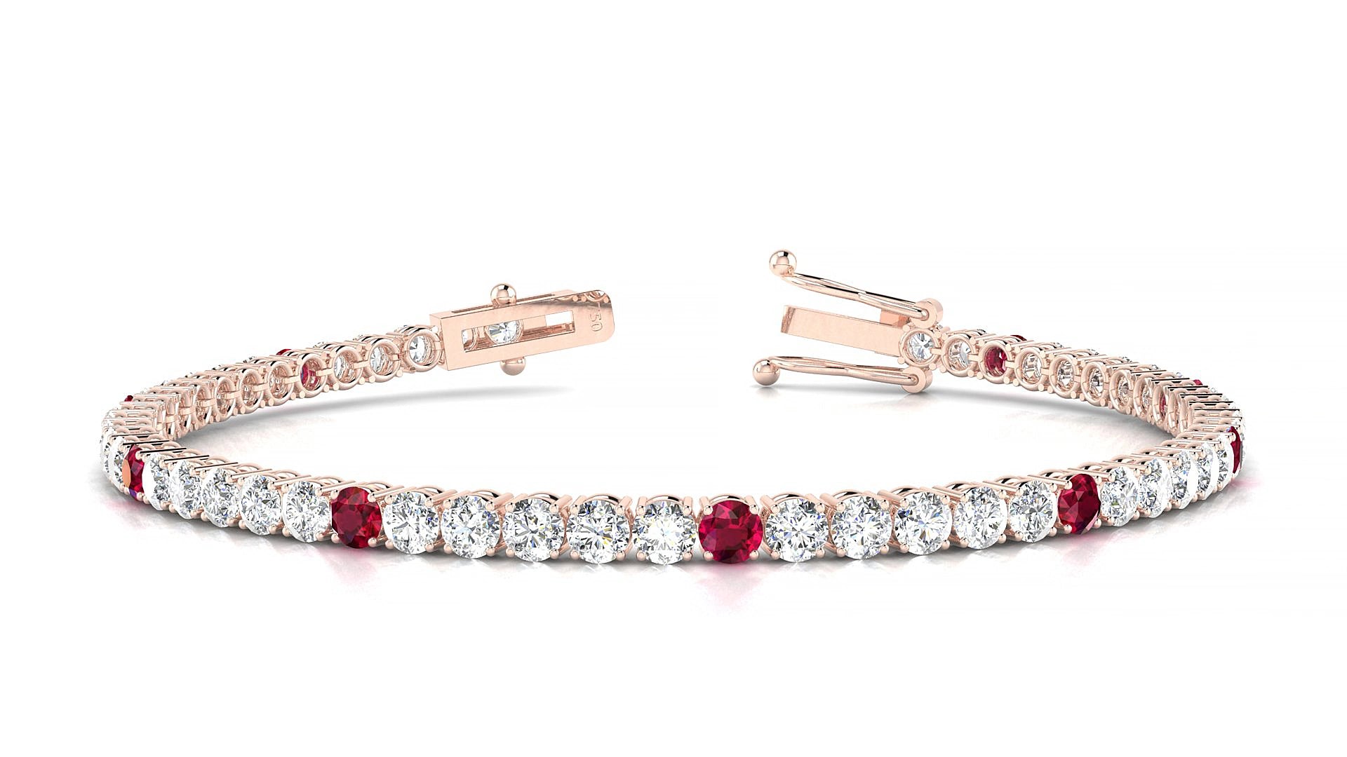 Capri 1-5 | 18k Rose Gold 3 mm Round Natural Ruby & Diamond 20 cm Tennis Bracelet
