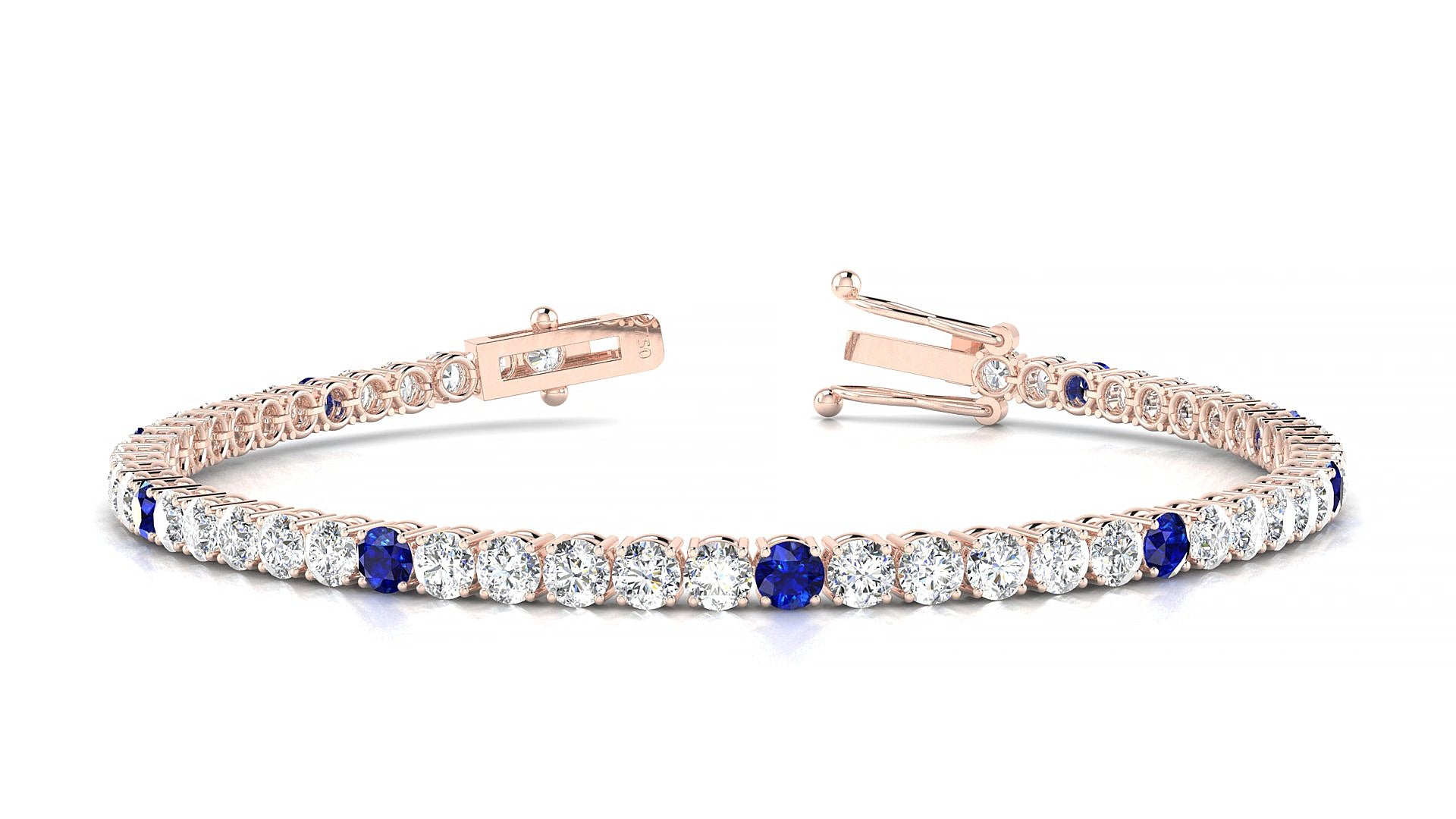 Capri 1-5 | 18k Rose Gold 3 mm Round Natural Sapphire & Diamond 15 cm Tennis Bracelet