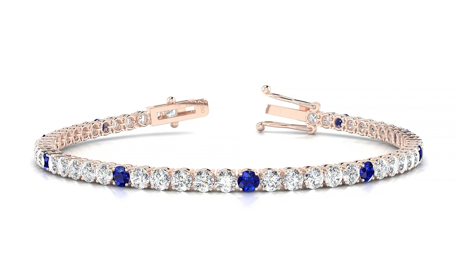 Capri 1-5 | 18k Rose Gold 3 mm Round Natural Sapphire & Diamond Tennis Bracelet