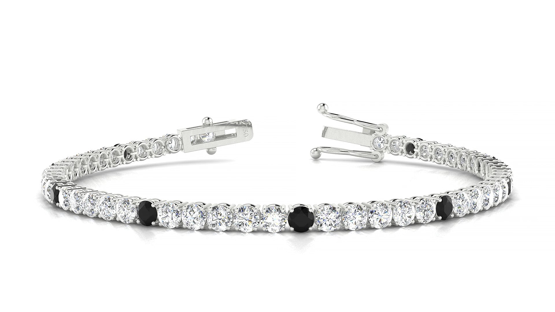 Capri 1-5 | 18k White Gold 3 mm Round Natural Black Diamond & Diamond 19 cm Tennis Bracelet