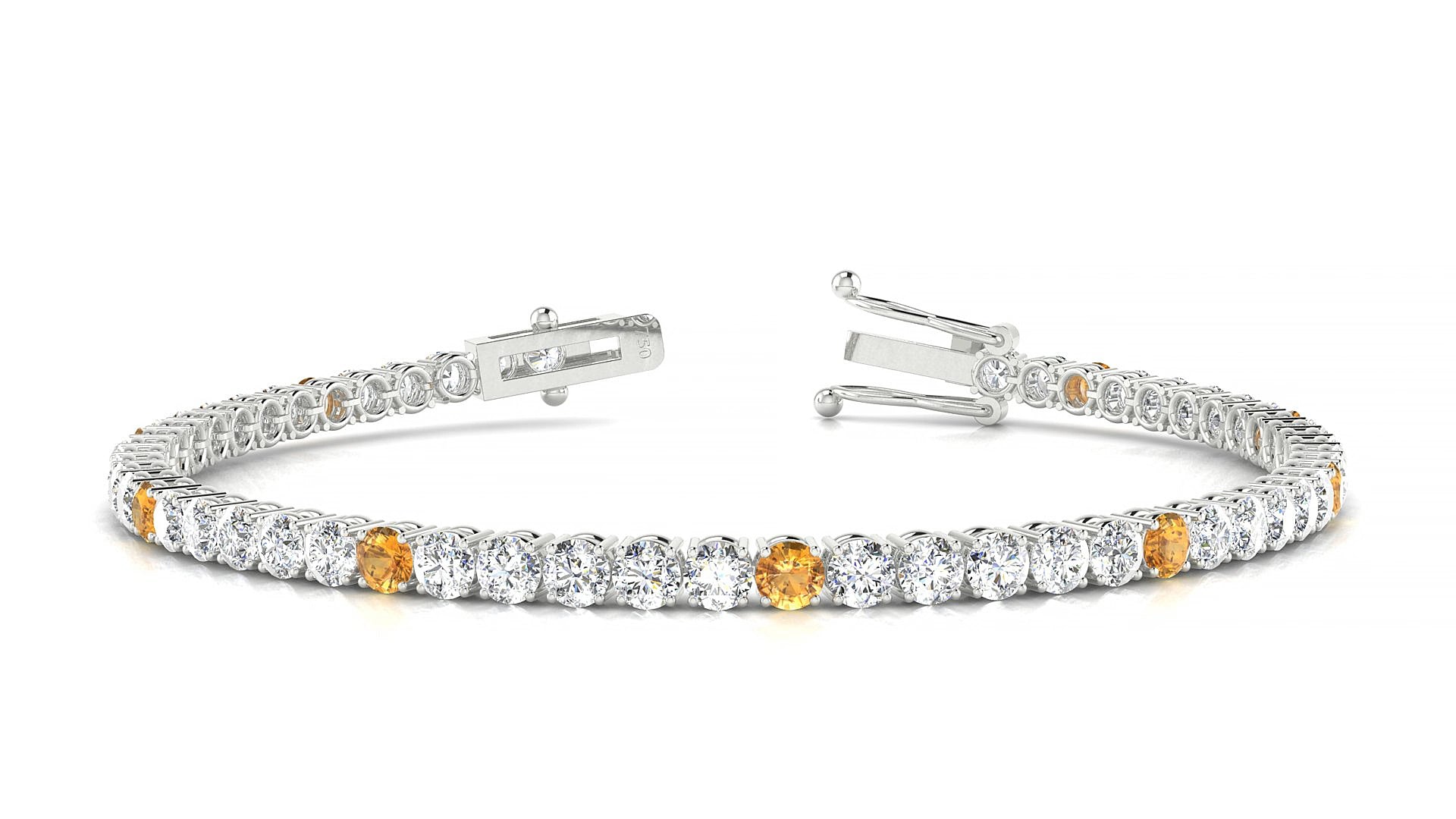 Capri 1-5 | 18k White Gold 3 mm Round Natural Citrine & Diamond 15 cm Tennis Bracelet