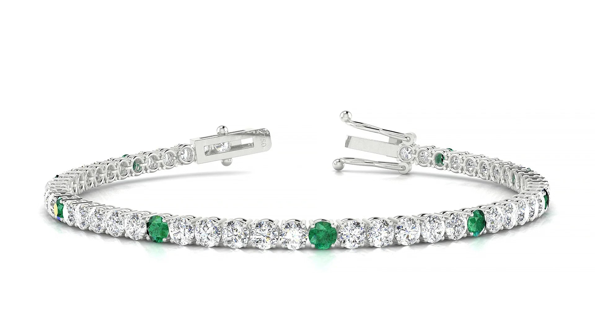 Capri 1-5 | 18k White Gold 3 mm Round Natural Emerald & Diamond Tennis Bracelet