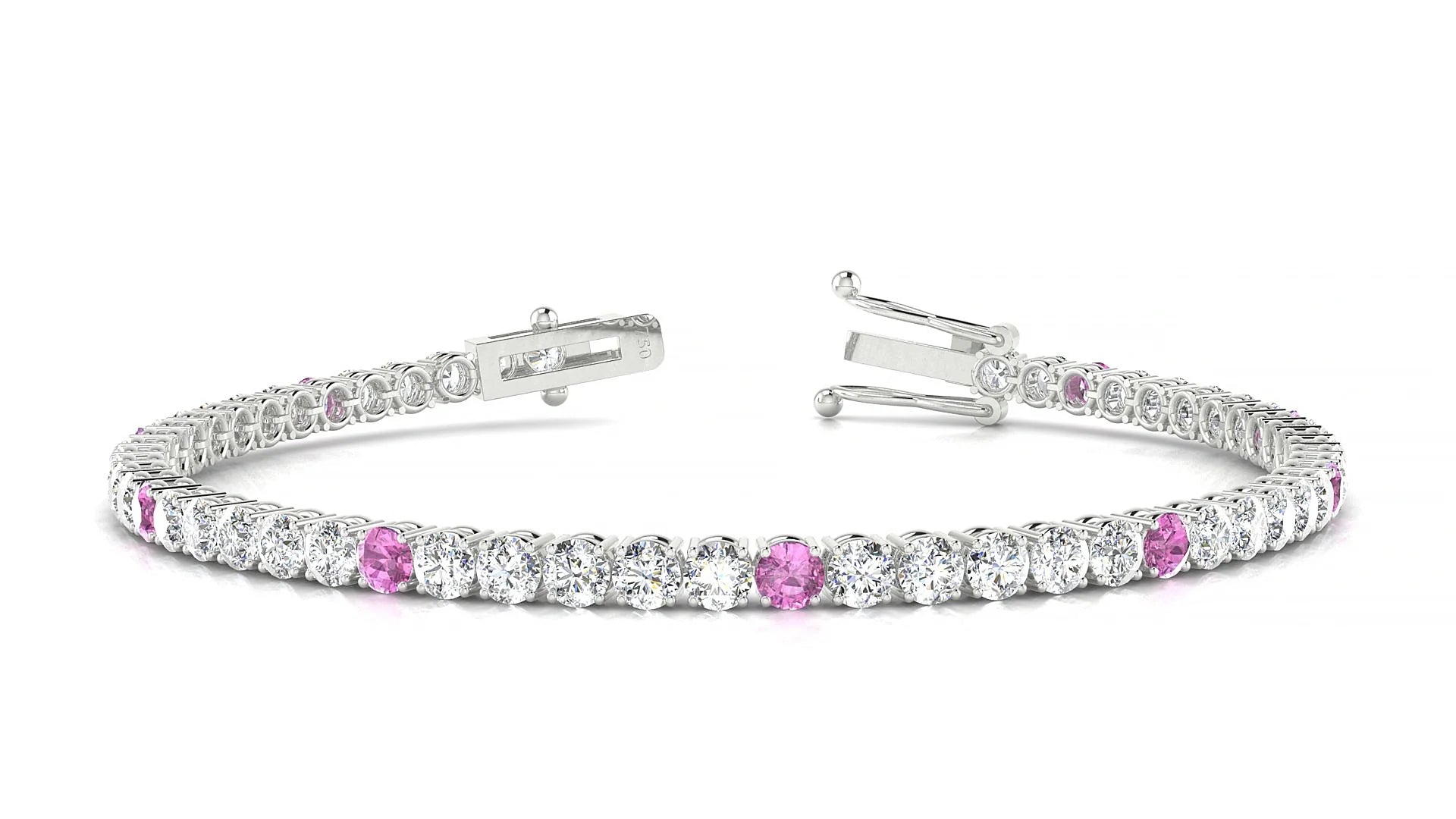 Capri 1-5 | 18k White Gold 3 mm Round Natural Pink Sapphire & Diamond Tennis Bracelet
