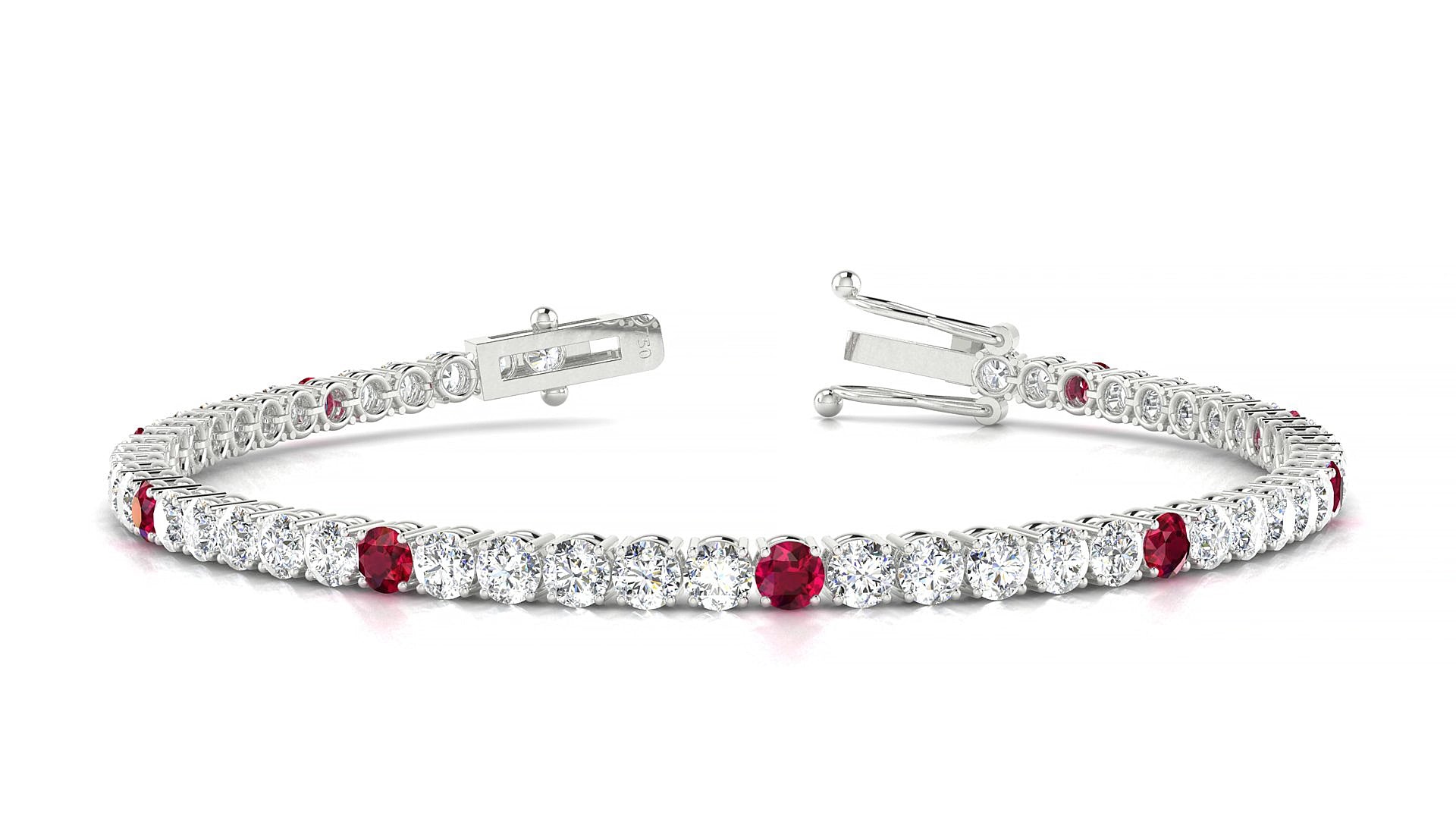 Capri 1-5 | 18k White Gold 3 mm Round Natural Ruby & Diamond 18 cm Tennis Bracelet