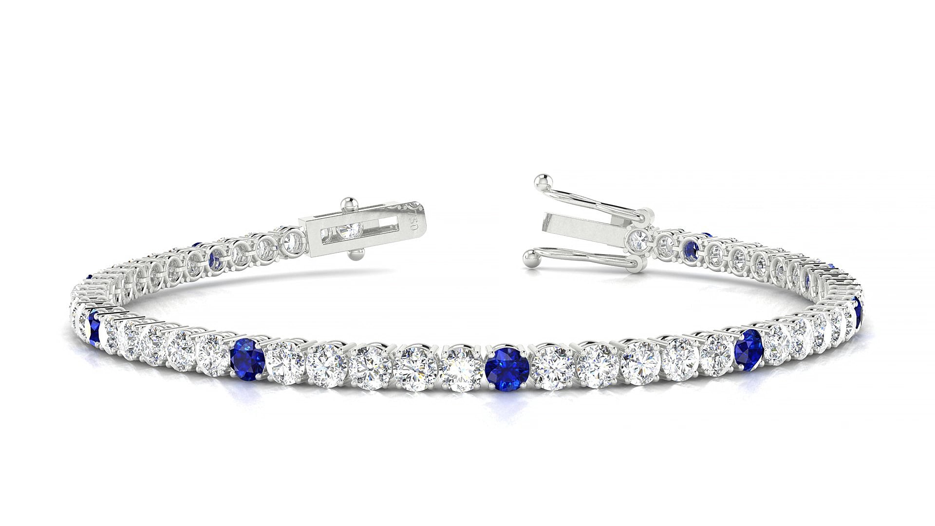 Capri 1-5 | 18k White Gold 3 mm Round Natural Sapphire & Diamond 15 cm Tennis Bracelet