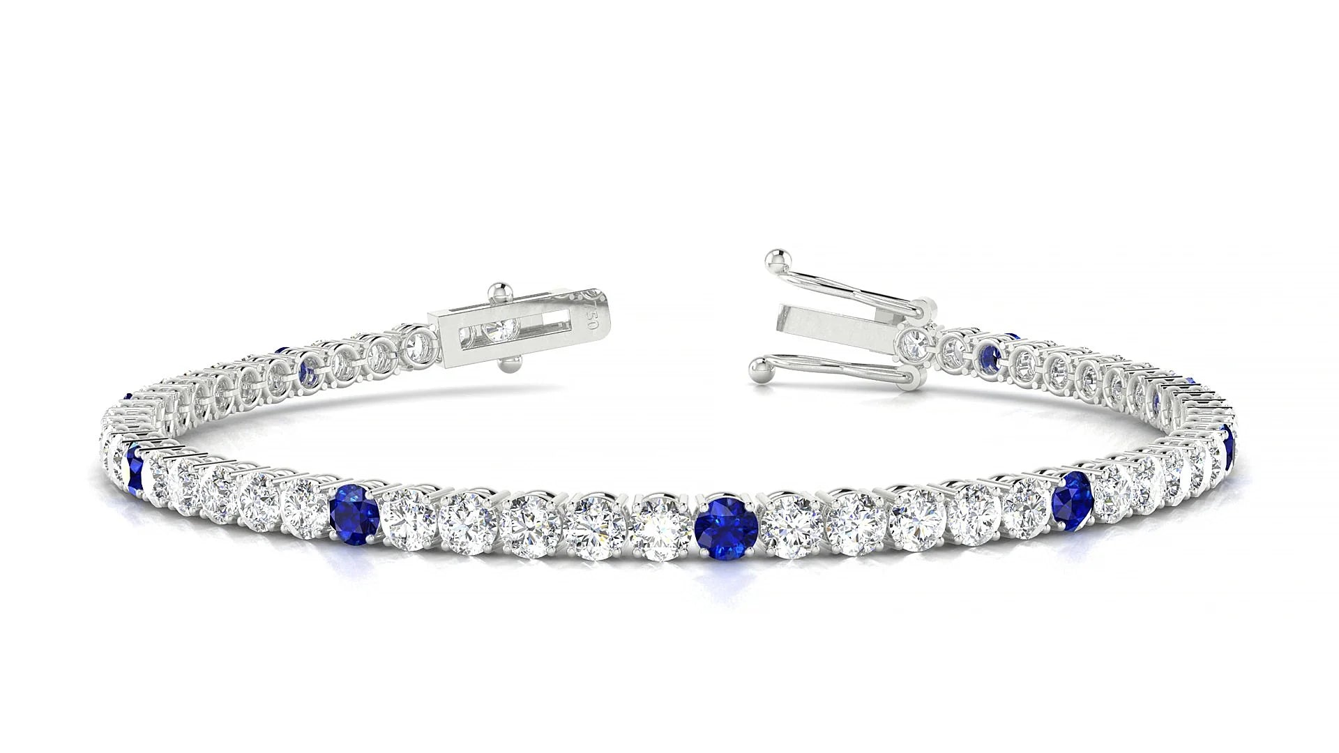 Capri 1-5 | 18k White Gold 3 mm Round Natural Sapphire & Diamond Tennis Bracelet