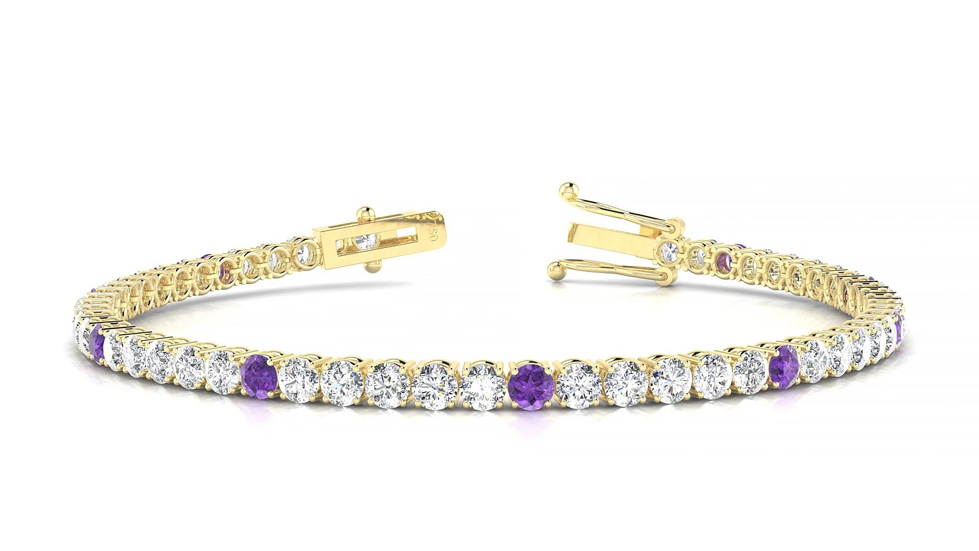 Capri 1-5 | 18k Yellow Gold 3 mm Round Natural Amethyst & Diamond Tennis Bracelet