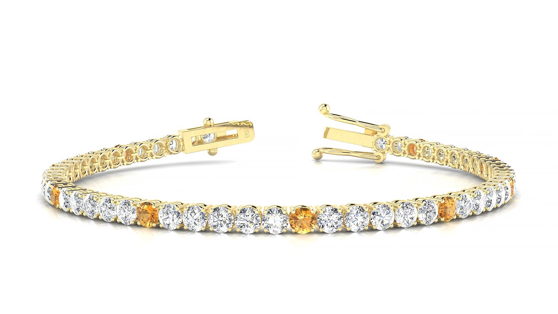 Capri 1-5 | 18k Yellow Gold 3 mm Round Natural Citrine & Diamond 15 cm Tennis Bracelet