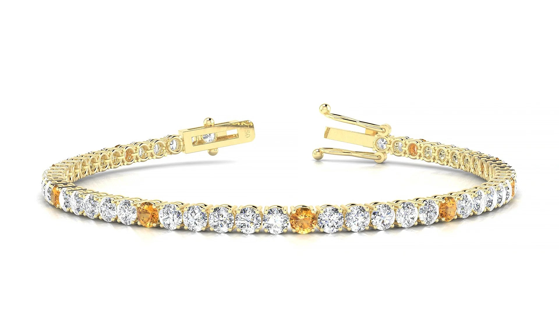 Capri 1-5 | 18k Yellow Gold 3 mm Round Natural Citrine & Diamond Tennis Bracelet