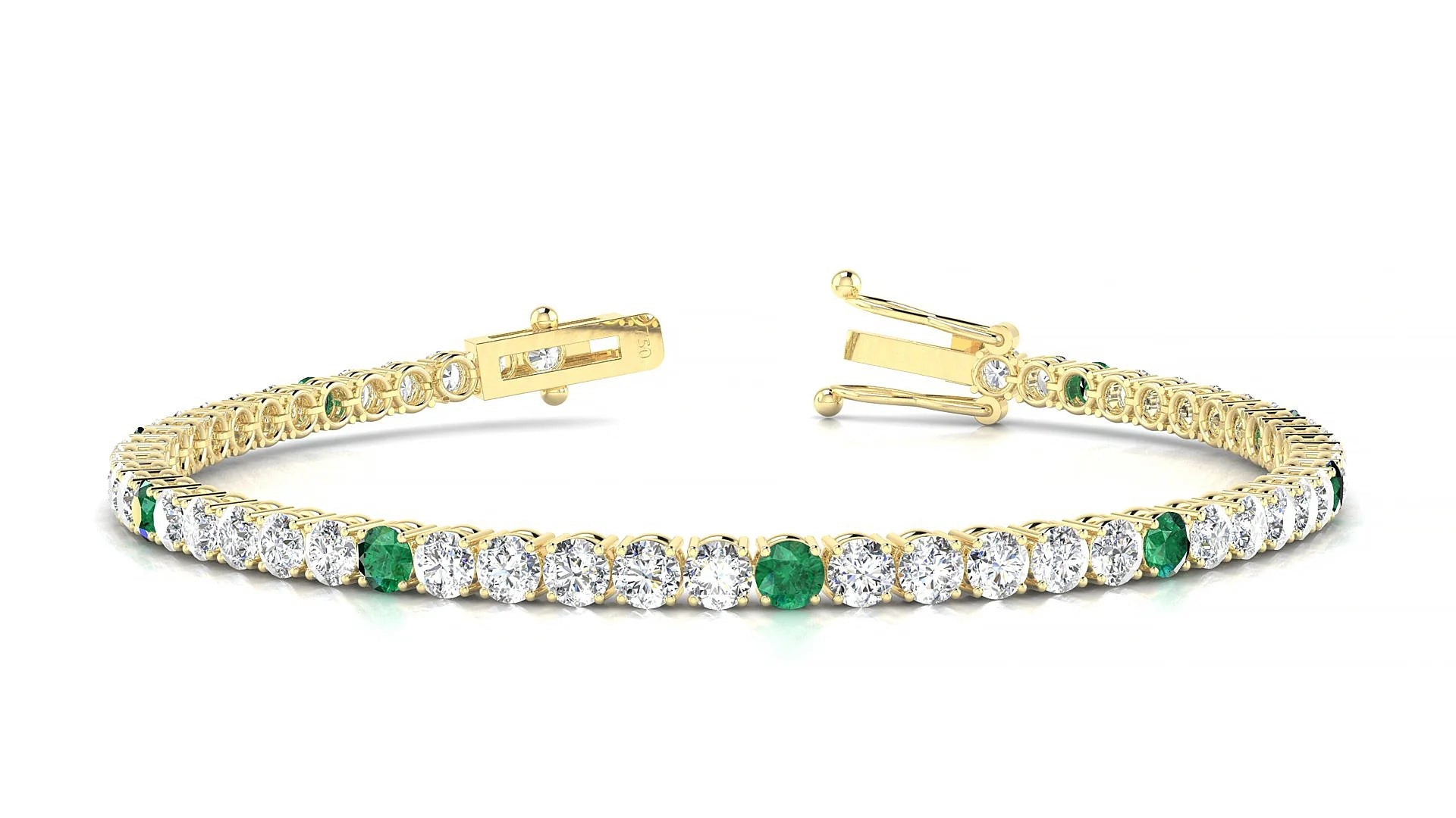 Capri 1-5 | 18k Yellow Gold 3 mm Round Natural Emerald & Diamond Tennis Bracelet