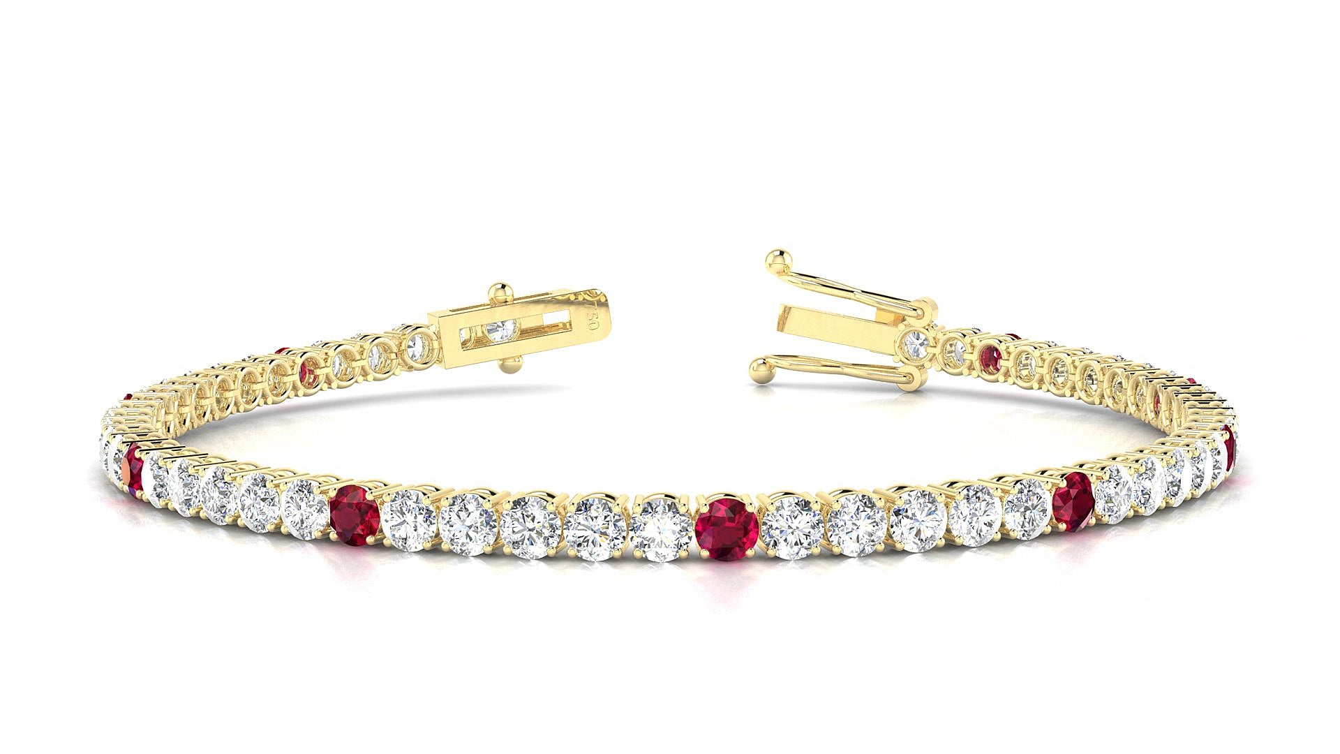 Capri 1-5 | 18k Yellow Gold 3 mm Round Natural Ruby & Diamond 20 cm Tennis Bracelet