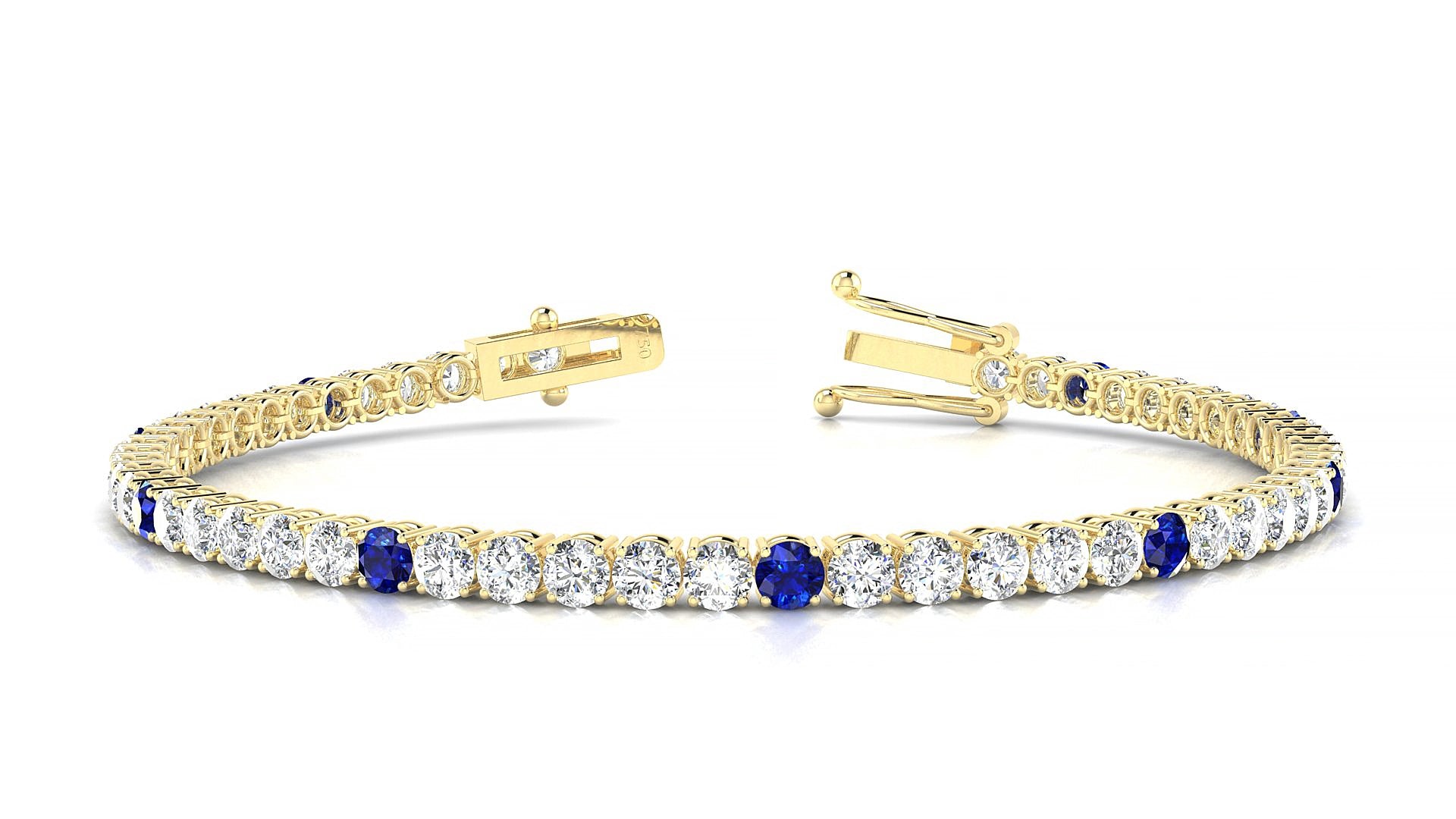 Capri 1-5 | 18k Yellow Gold 3 mm Round Natural Sapphire & Diamond 15 cm Tennis Bracelet