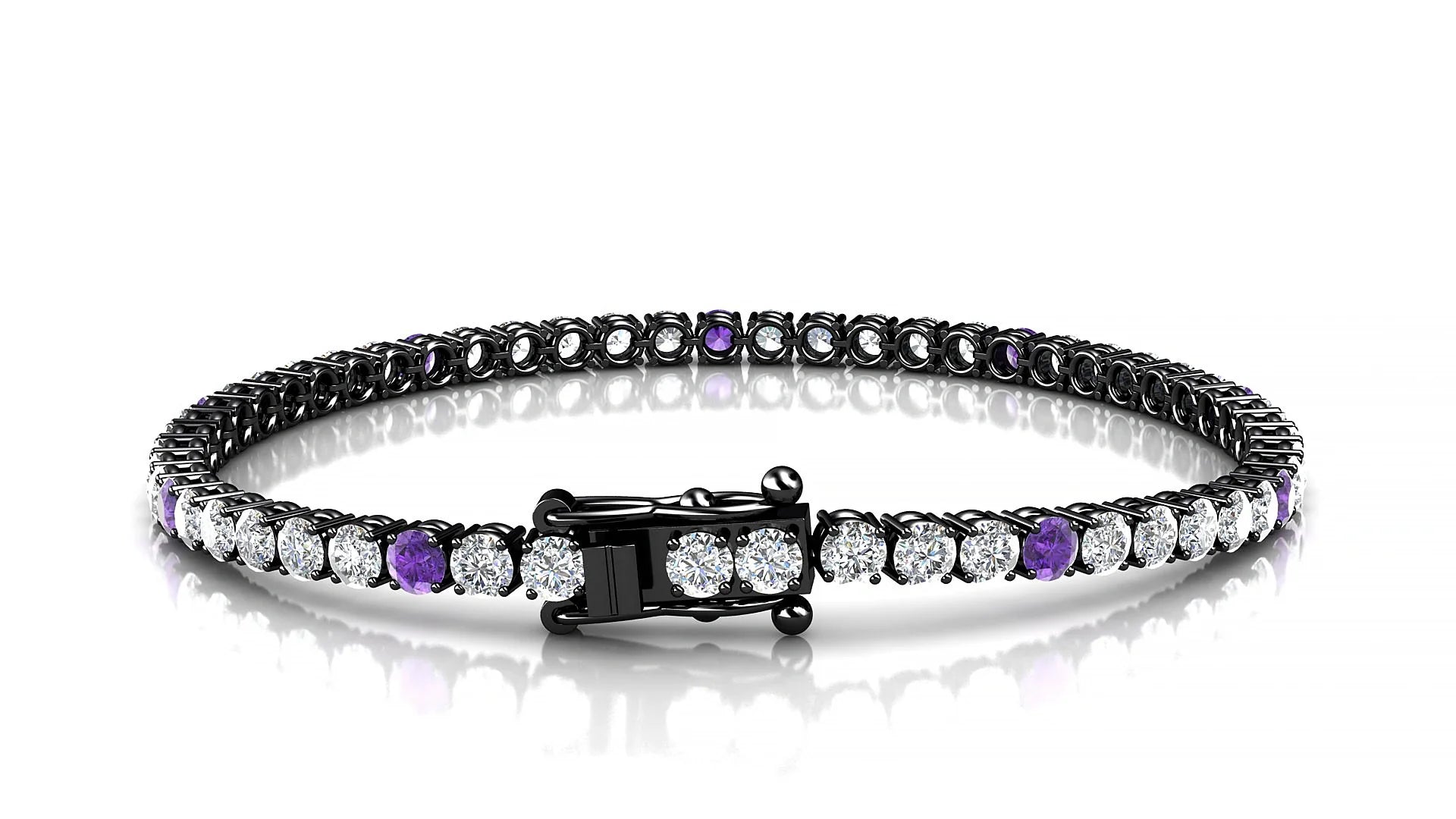 Capri 1-5 | 18k Black Gold 3 mm Round Natural Amethyst & Diamond Tennis Bracelet