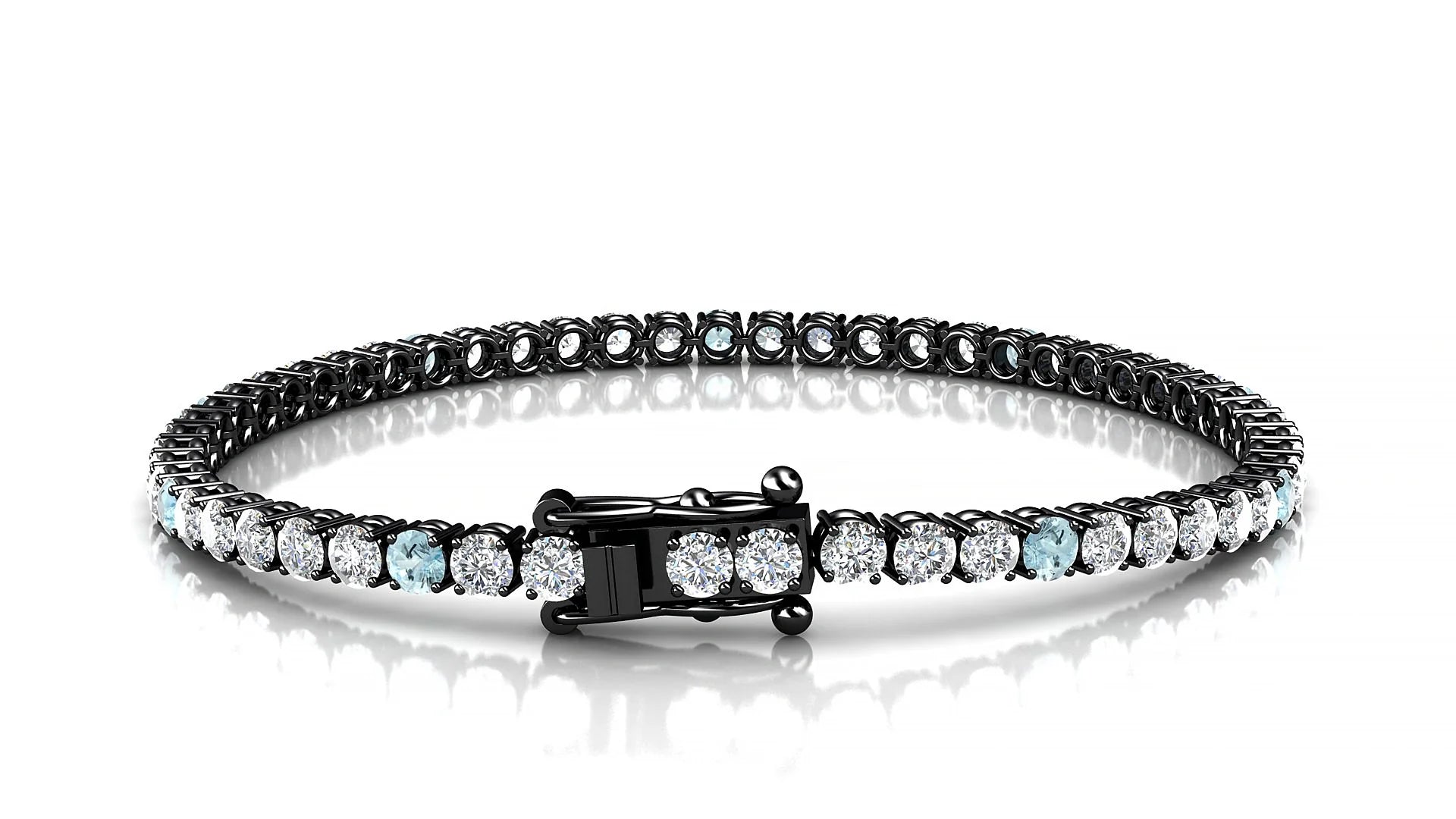 Capri 1-5 | 18k Black Gold 3 mm Round Natural Aquamarine & Diamond Tennis Bracelet
