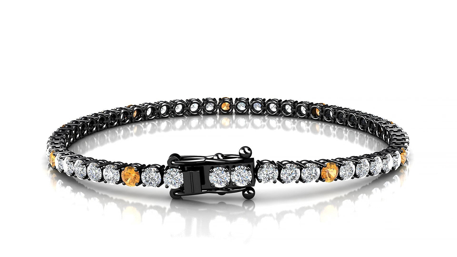 Capri 1-5 | 18k Black Gold 3 mm Round Natural Citrine & Diamond 19 cm Tennis Bracelet