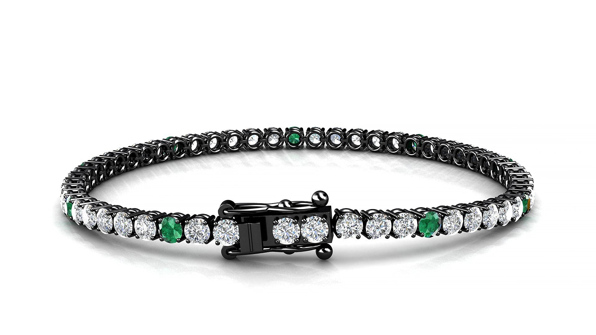 Capri 1-5 | 18k Black Gold 3 mm Round Natural Emerald & Diamond 15 cm Tennis Bracelet