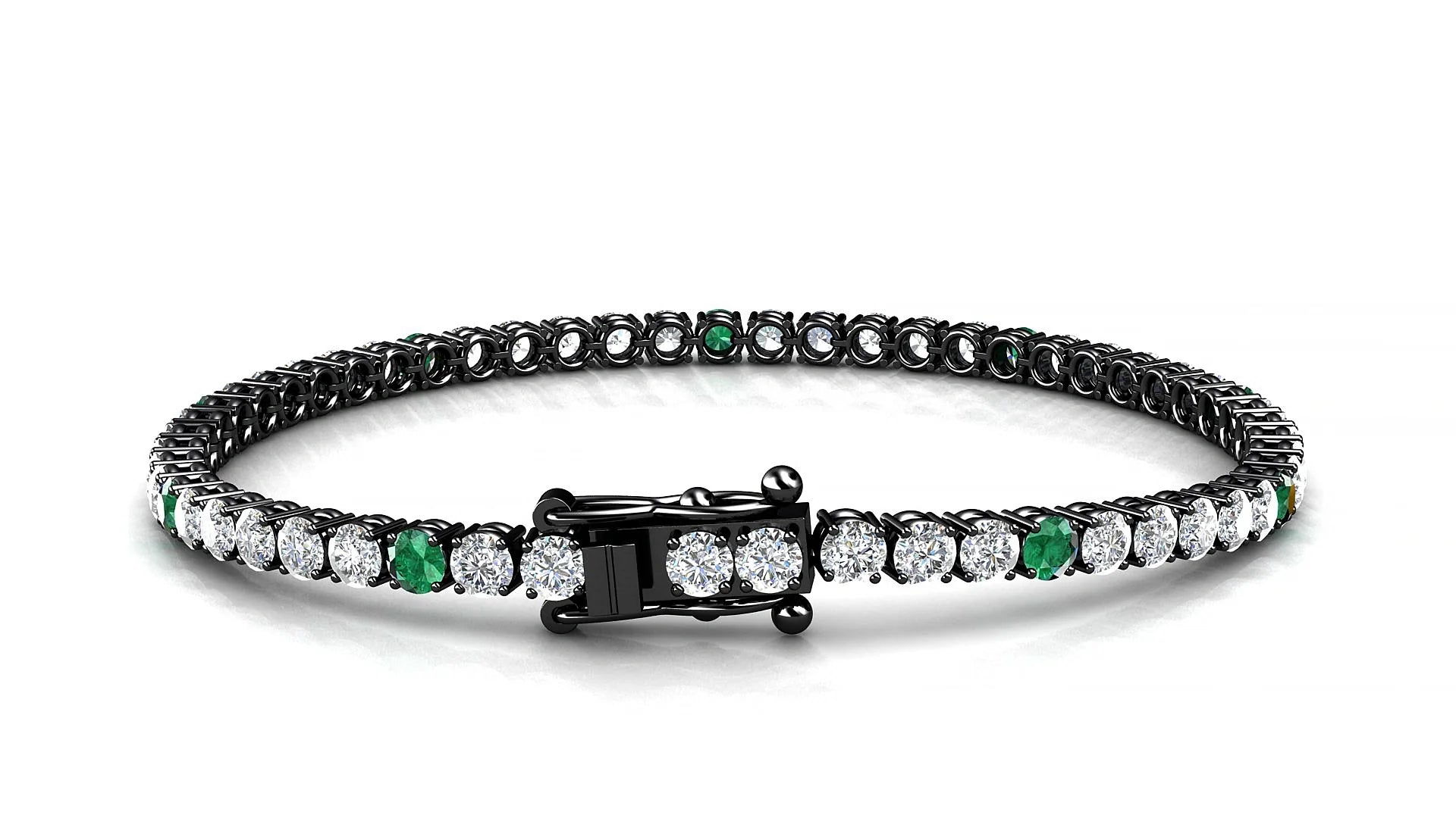 Capri 1-5 | 18k Black Gold 3 mm Round Natural Emerald & Diamond Tennis Bracelet